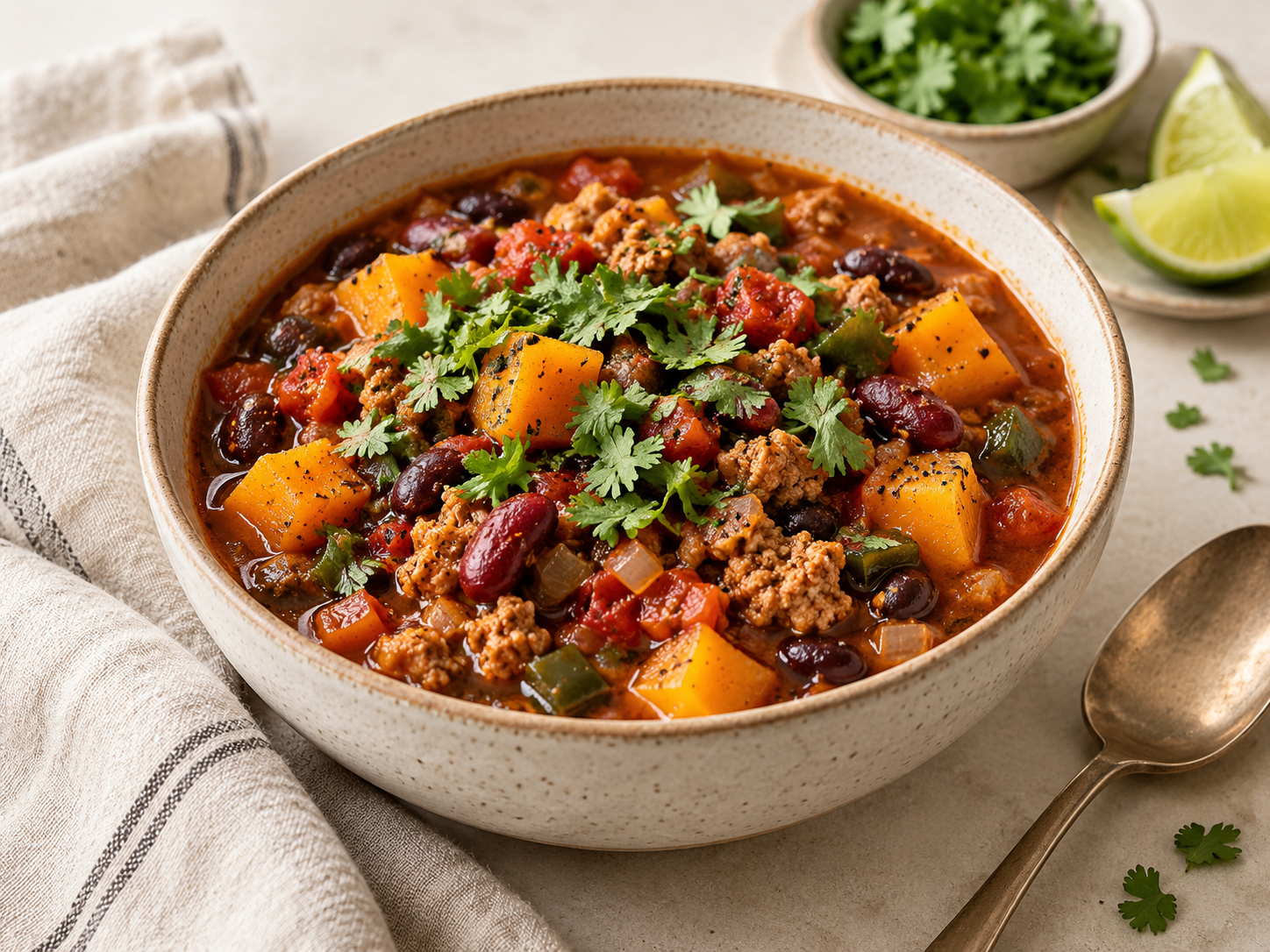Healthy Turkey Taco Chili with Butternut Squash