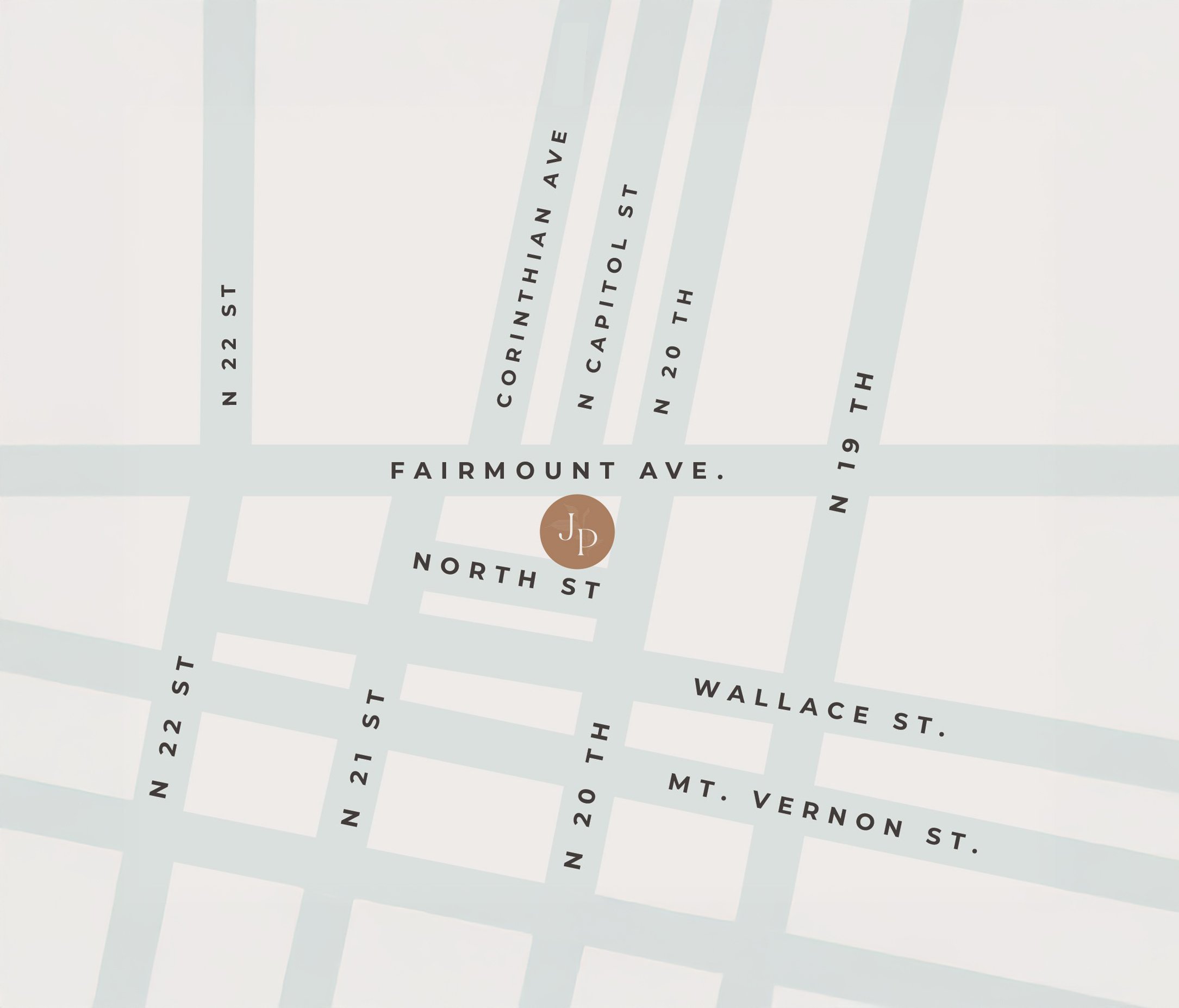 Map showing streets including North 22nd Street, Fairmount Avenue, North 19th Street, and Wallace Street.