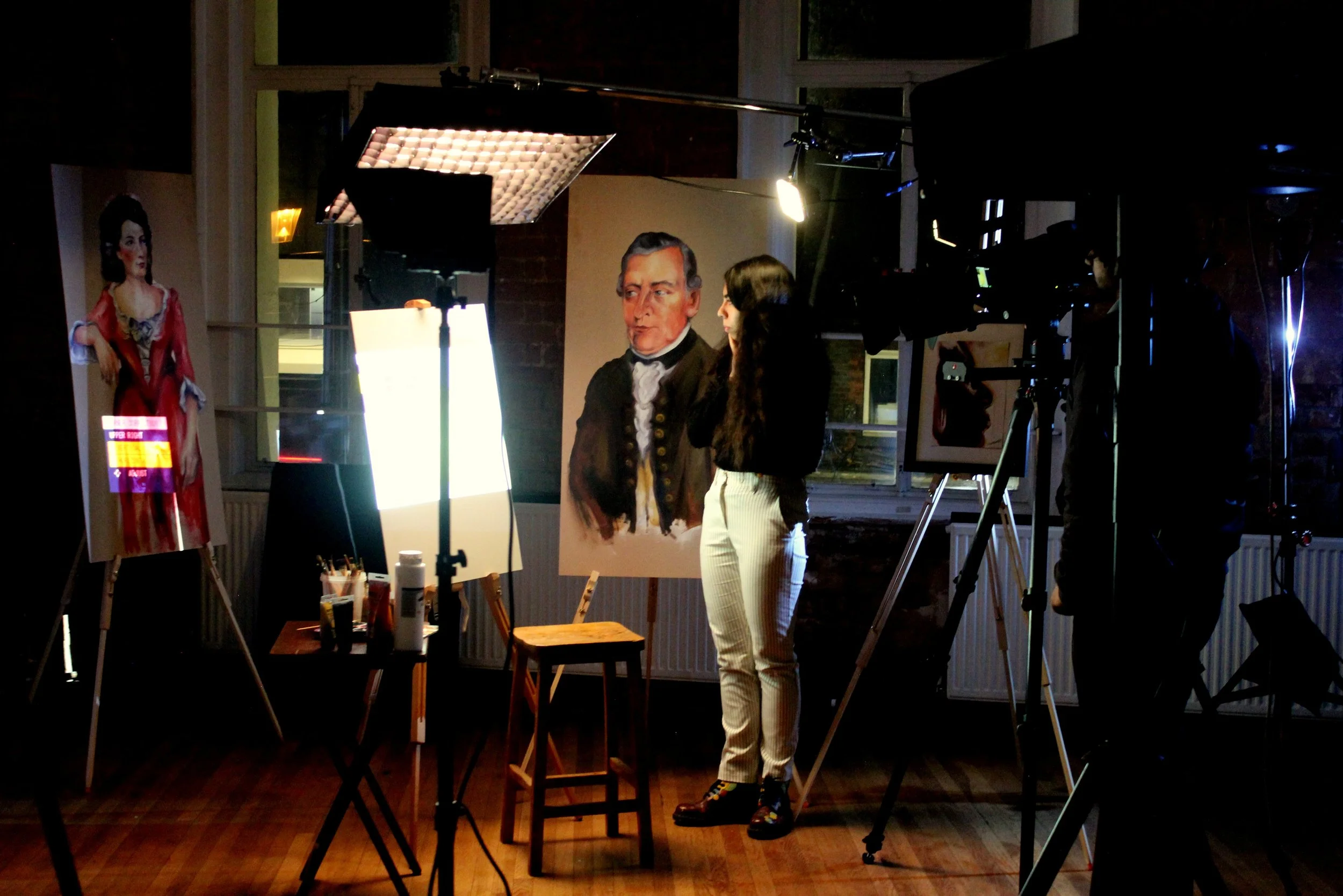 Sophie on gallery set with lights.JPG