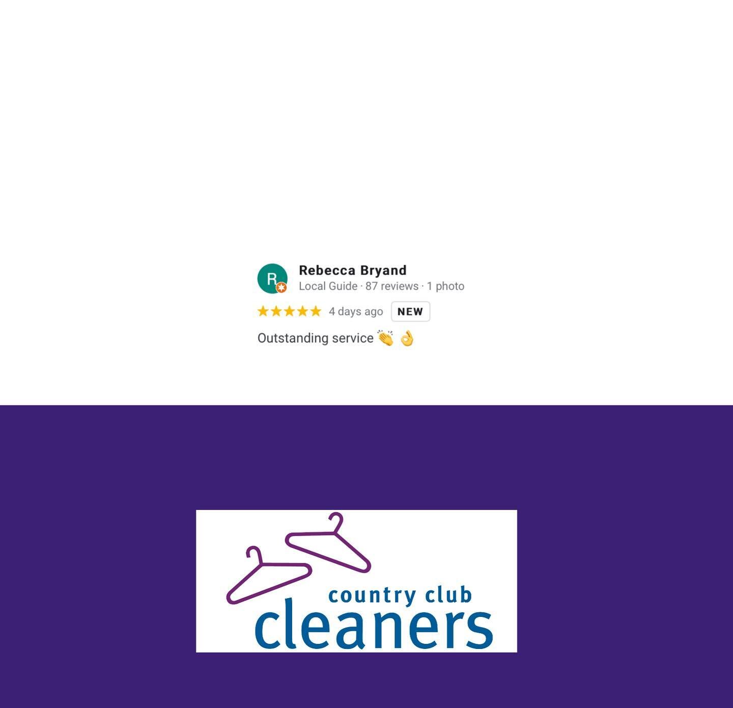 Thanks for the review Rebecca! We appreciate the support!
.
.
.

Country Club Cleaners San Ramon https://g.page/r/CfsxBJOUxqa7EBM/review