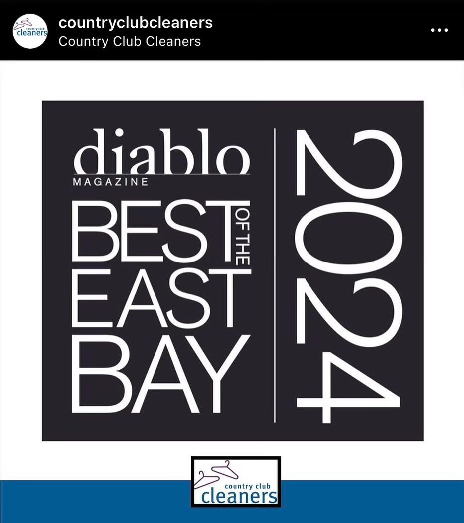Country Club Cleaners has been voted BEST of the EAST BAY by Diablo Magazine. Thank you to everyone who voted!