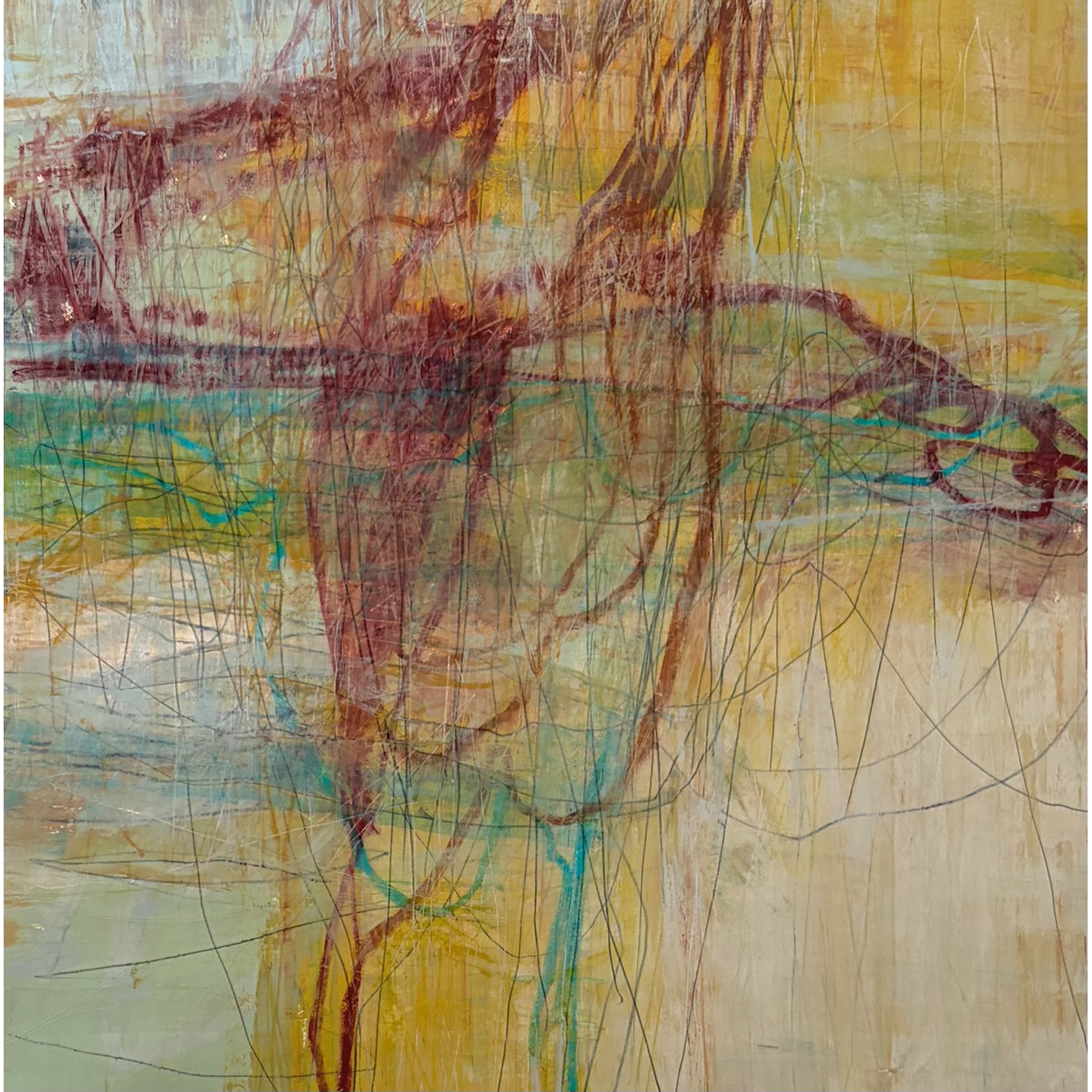 John Wood
“Mysterious Realm”,
mixed media on paper mounted on panel, 
finished with cold wax, 2026, 40˝ x 40˝
