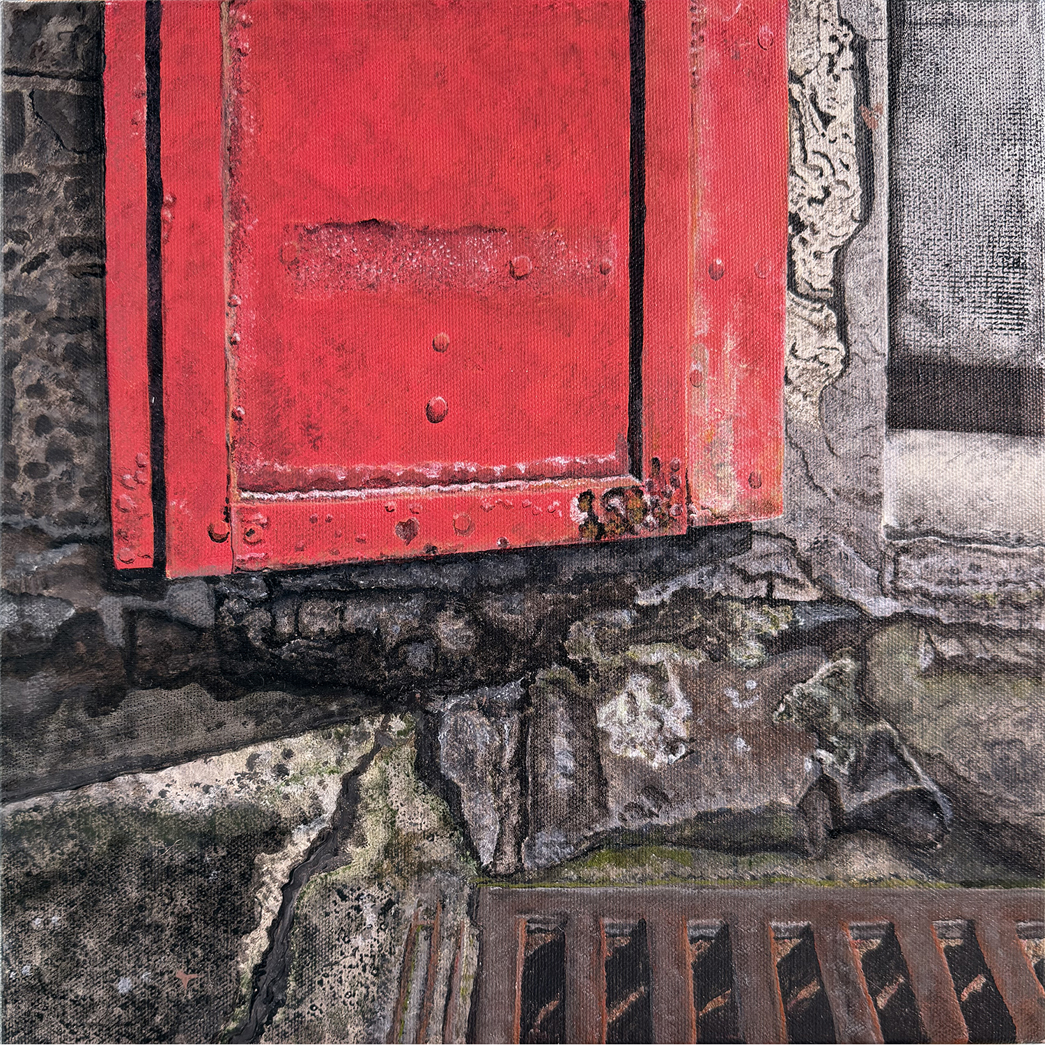 Linda Lee Boyd
“Alleyway Still Life 1”, 
acrylic on canvas, 2026, 12˝ x 12˝