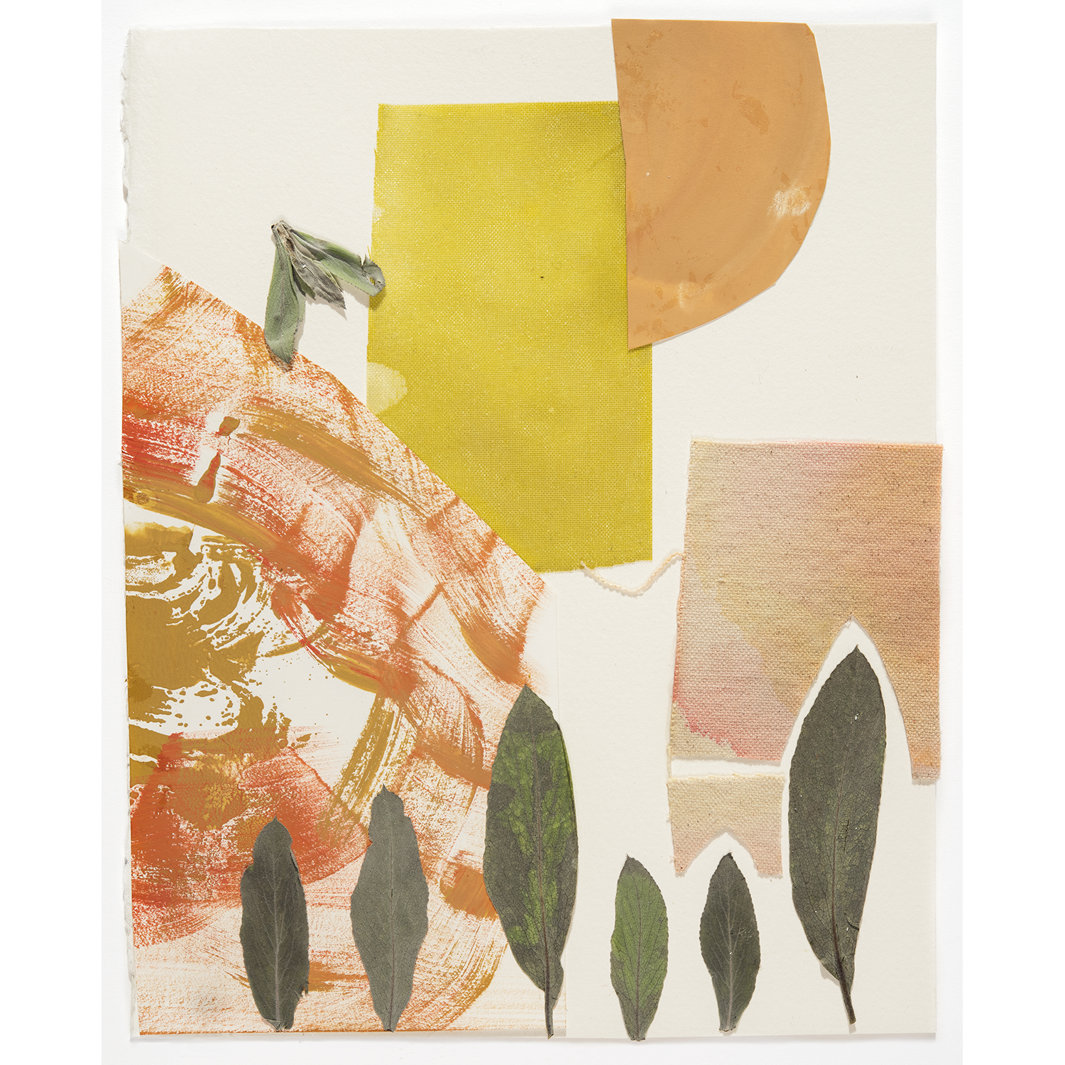 “Family Gathering”, canvas, acrylic, gouache, papers, textile, Salvia apiana on paper, 2023, 10˝x8˝