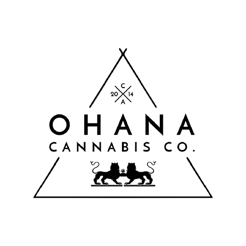 A logo for Ohana Cannabis Co. featuring a triangle with two lions facing each other inside, and a smaller triangle with the year 2014 and the initials C and A. The company name is in bold capital letters, with the word 'CANNABIS CO.' underneath.