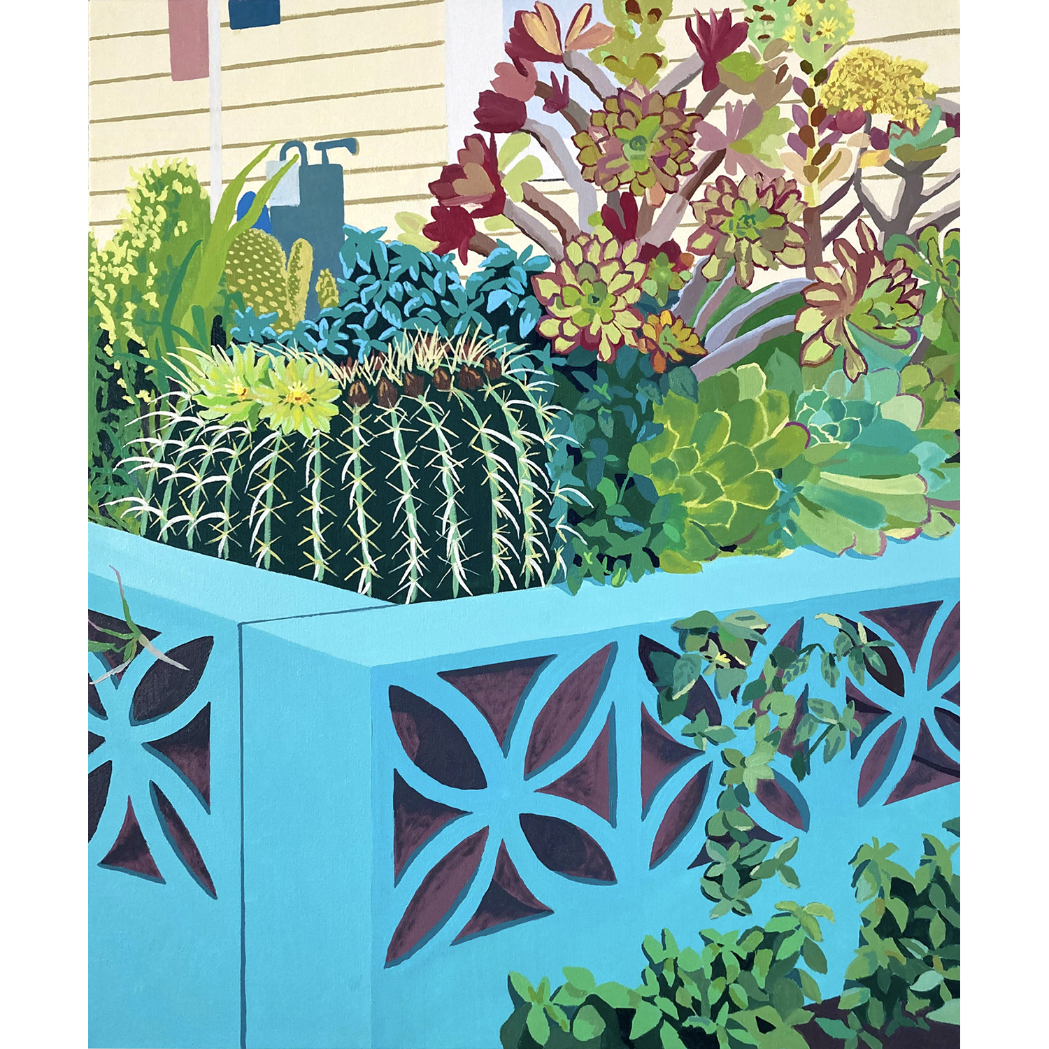 Lisa Rock
“Barrel Cactus, Succulents & Breeze Blocks”,
oil on canvas, 2023, 36˝ x 30˝
