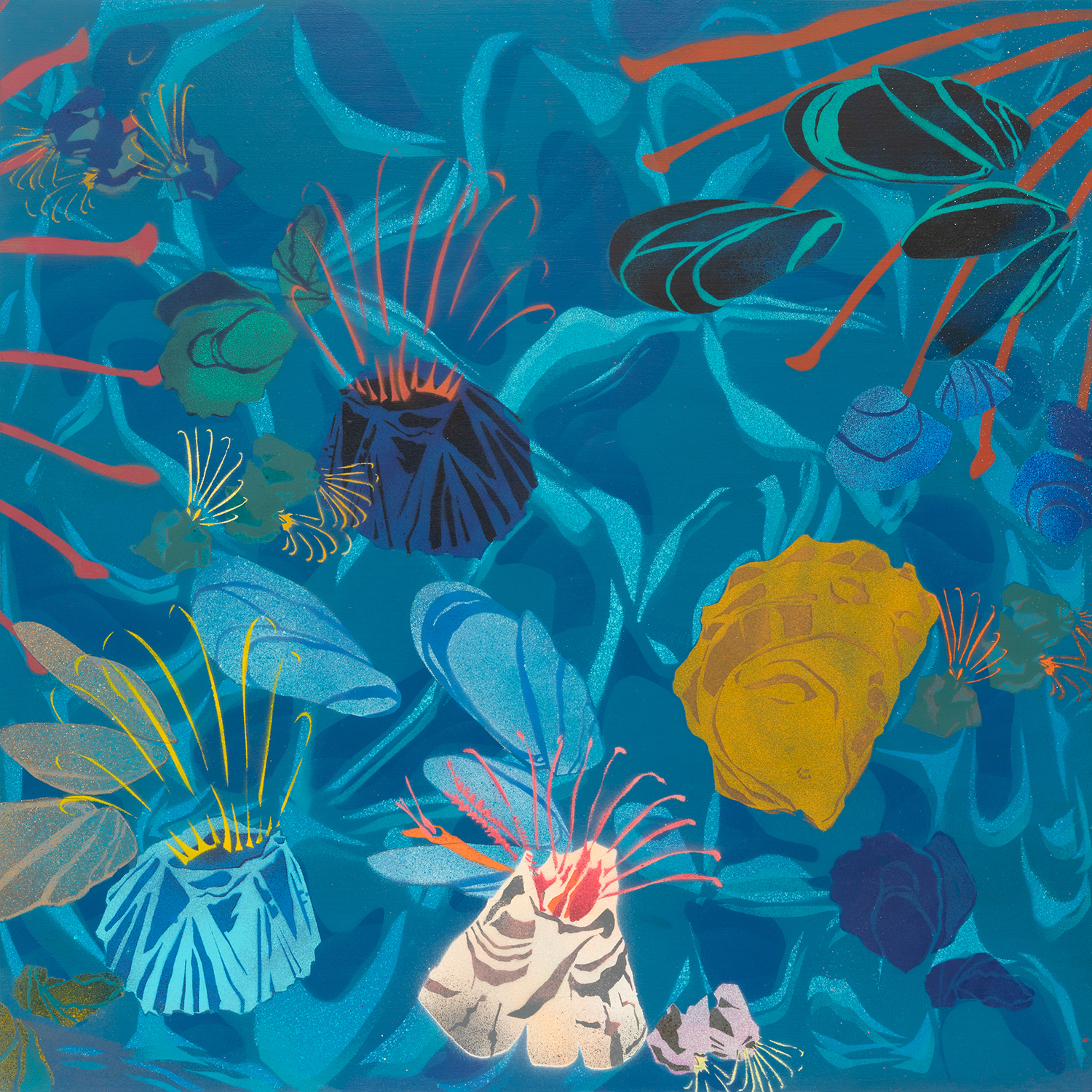 Jessica Cook
“Filter”, 
water-based spray paint on bamboo plywood, 2024, 24˝ x 24˝