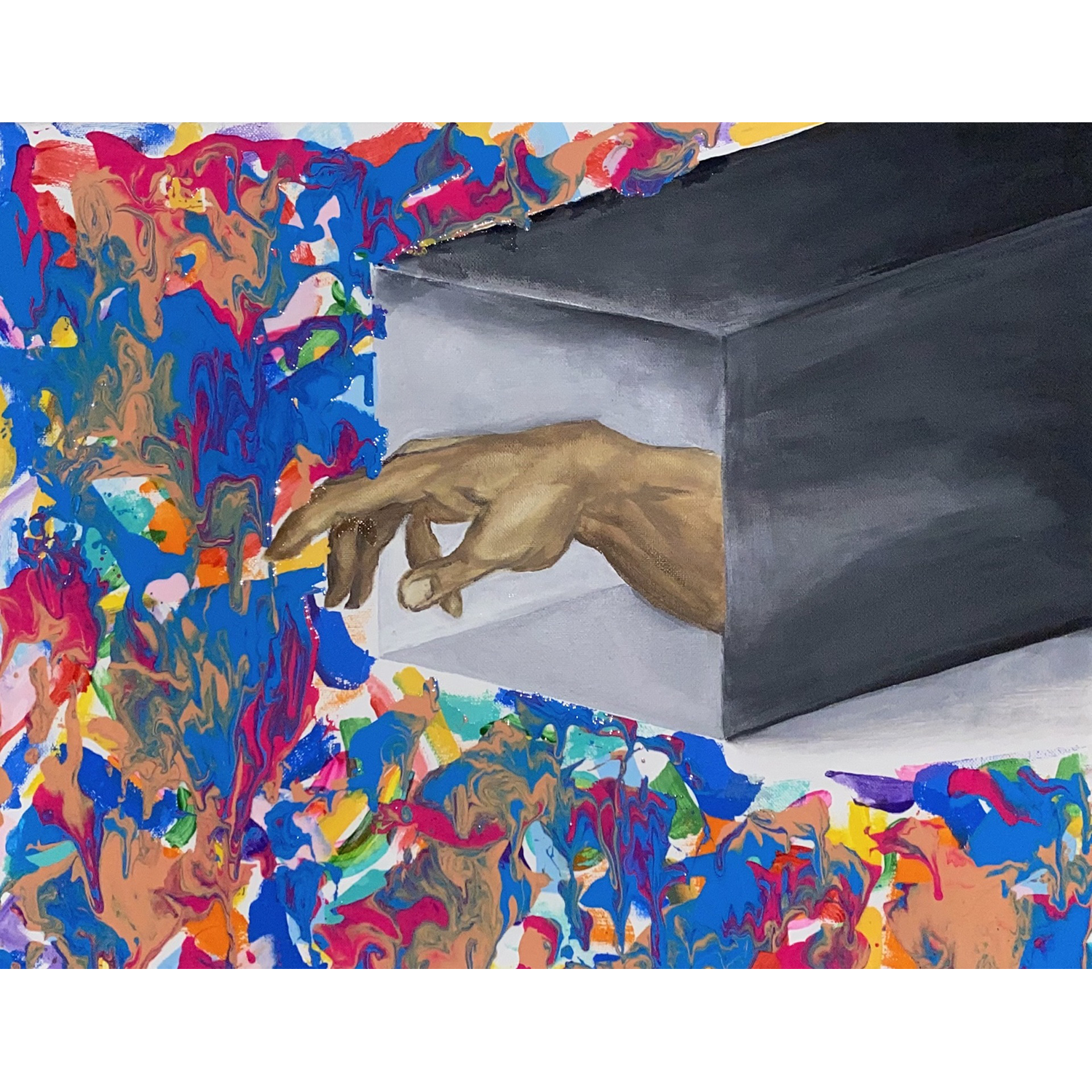 Blake Lewis
“Queerness as Freedom”,
silicone oil/acrylic on canvas, 2023, 16˝ x 20˝
