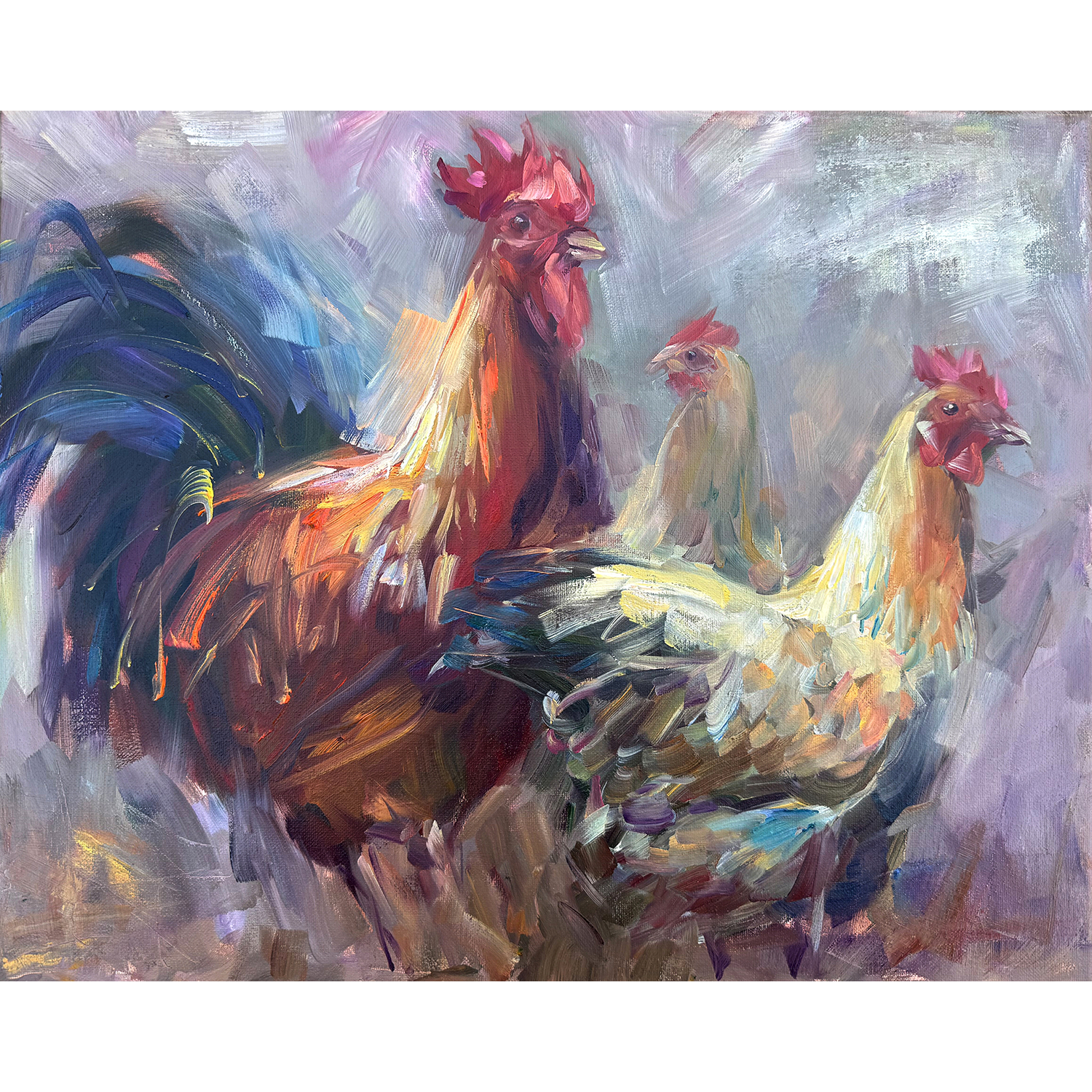 Rui Tong
“Roosters”,
oil on canvas, 2026, 16˝ x 20˝
