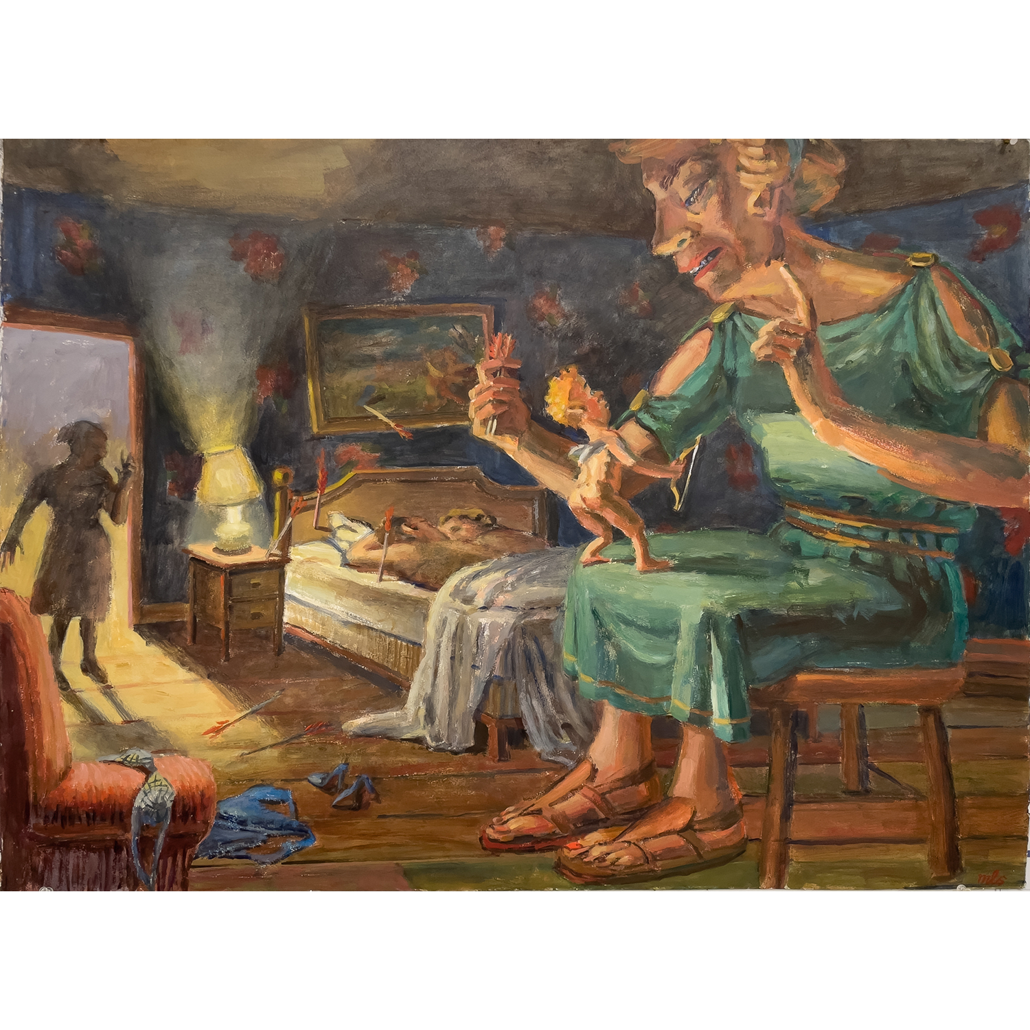 M. Louise Stanley
“Cupid Chastised”,
acrylic on paper, 2026, 30˝ x 40.5˝
