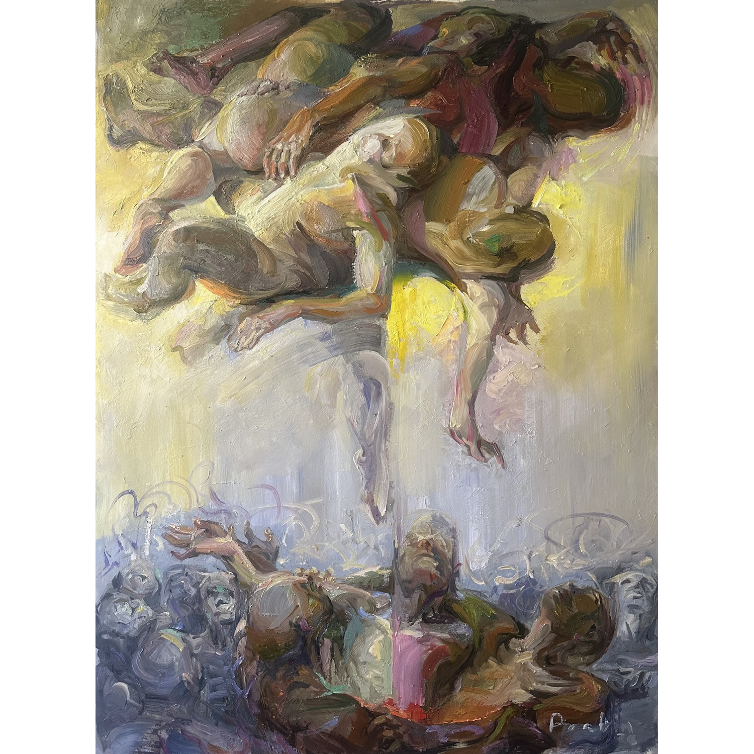 Prabin Badhia
“We Fall”, 
oil on coated paper, 2026, 50˝ x 40˝