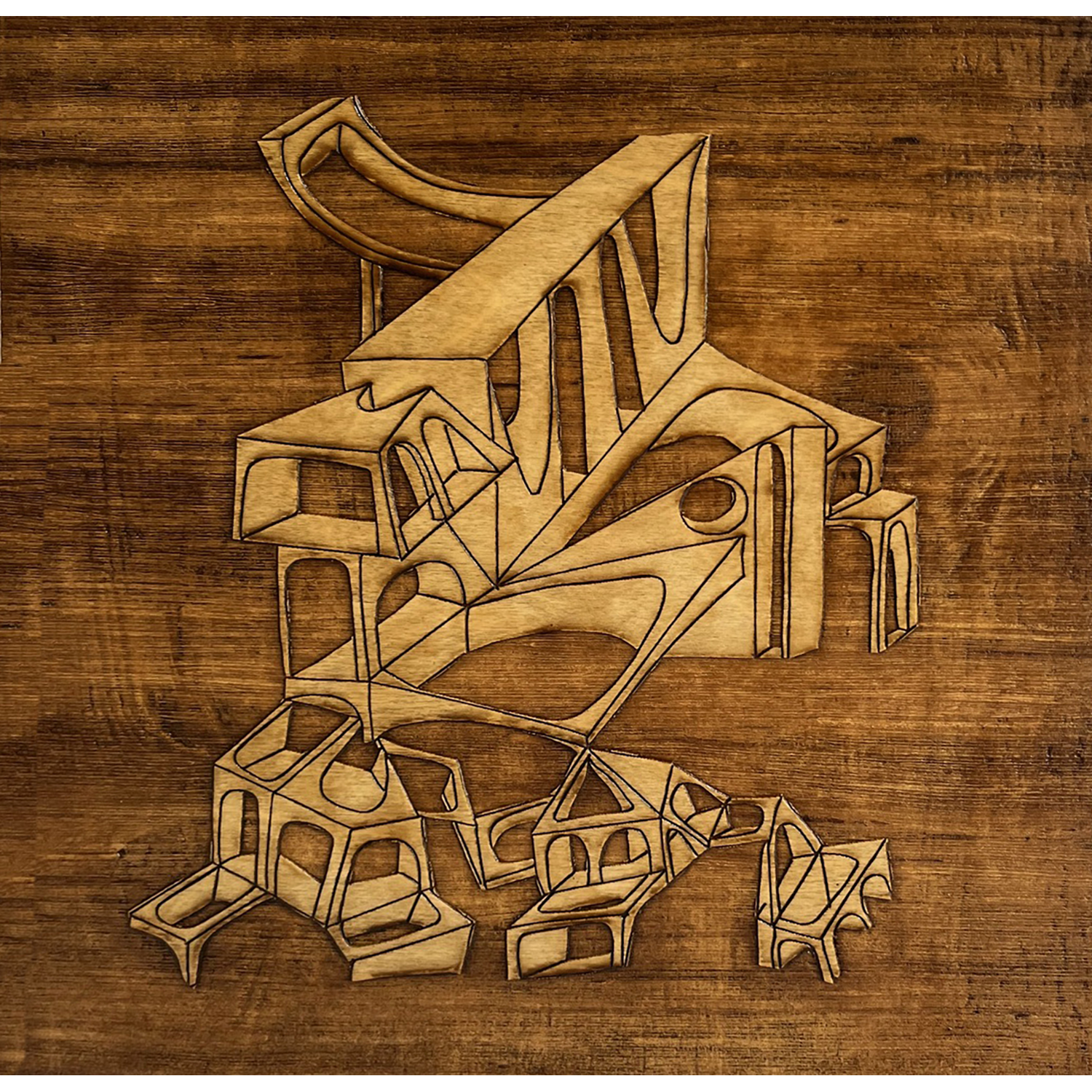 Benoit Dherin
“The Void Is Full”, 
etched wood with laser, 2026, 14˝ x 11˝