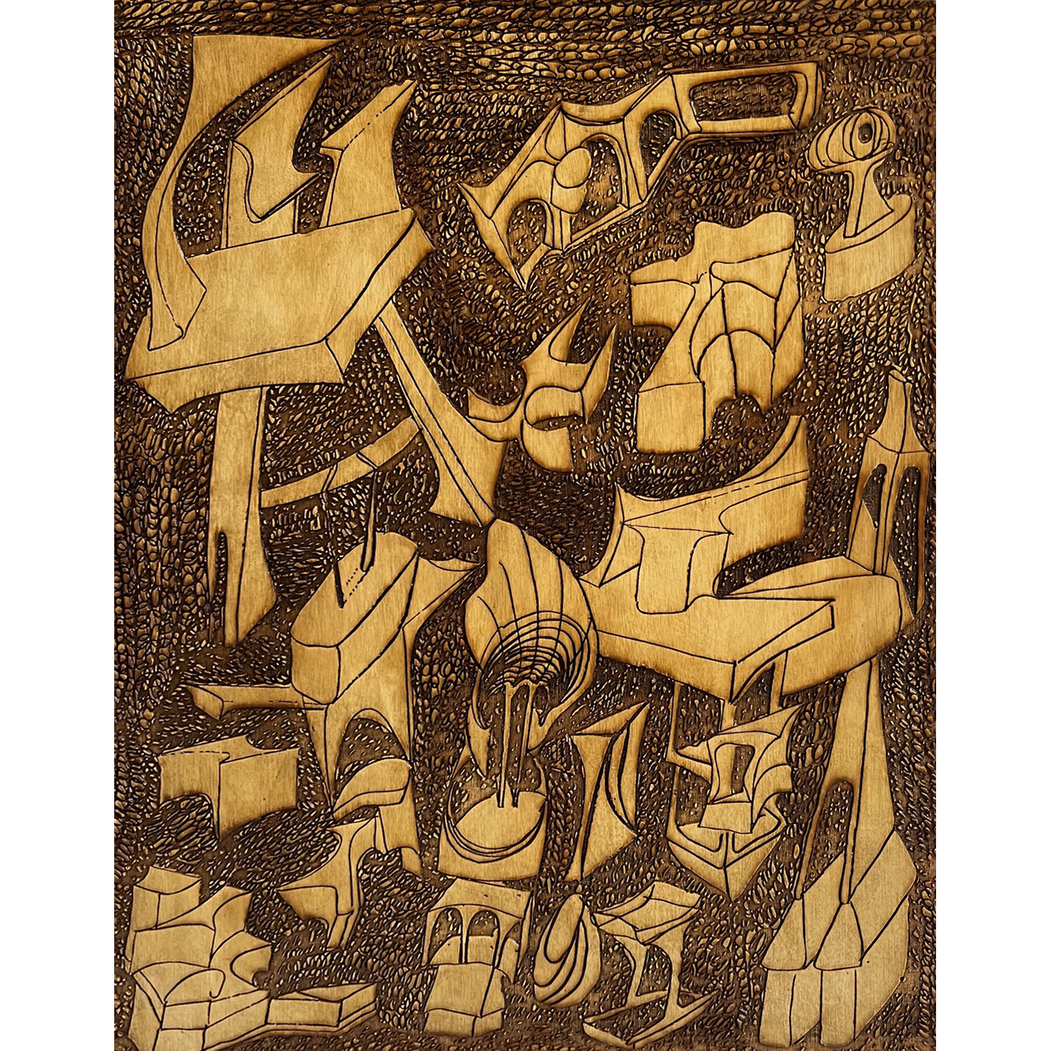 Benoit Dherin
“The Void Is Full”, 
etched wood with laser, 2026, 14˝ x 11˝