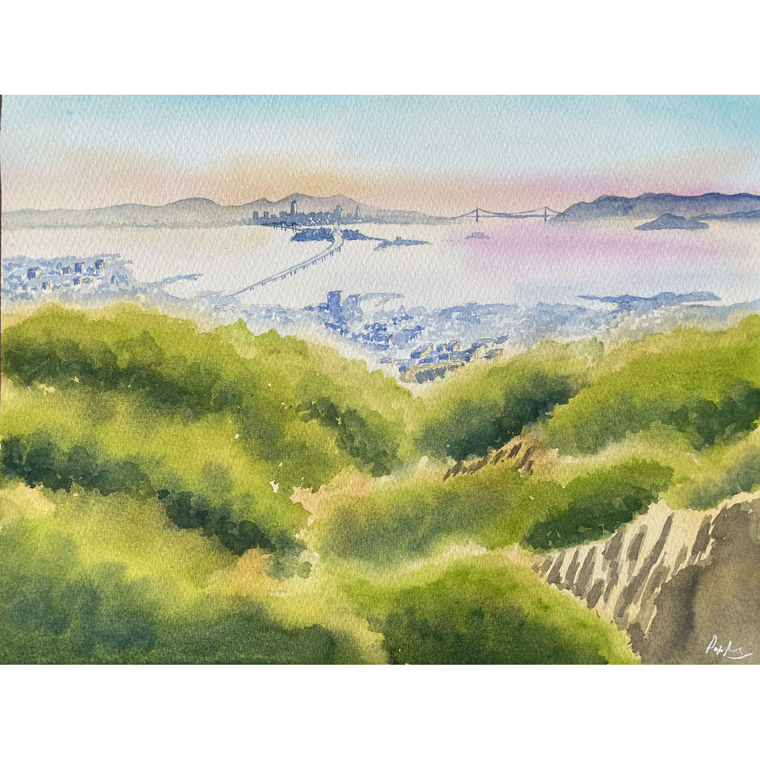 Payal Desai
“Sunset Groove over Grizzly Peak”, 
watercolor on paper, 2026, 9˝ x 12˝