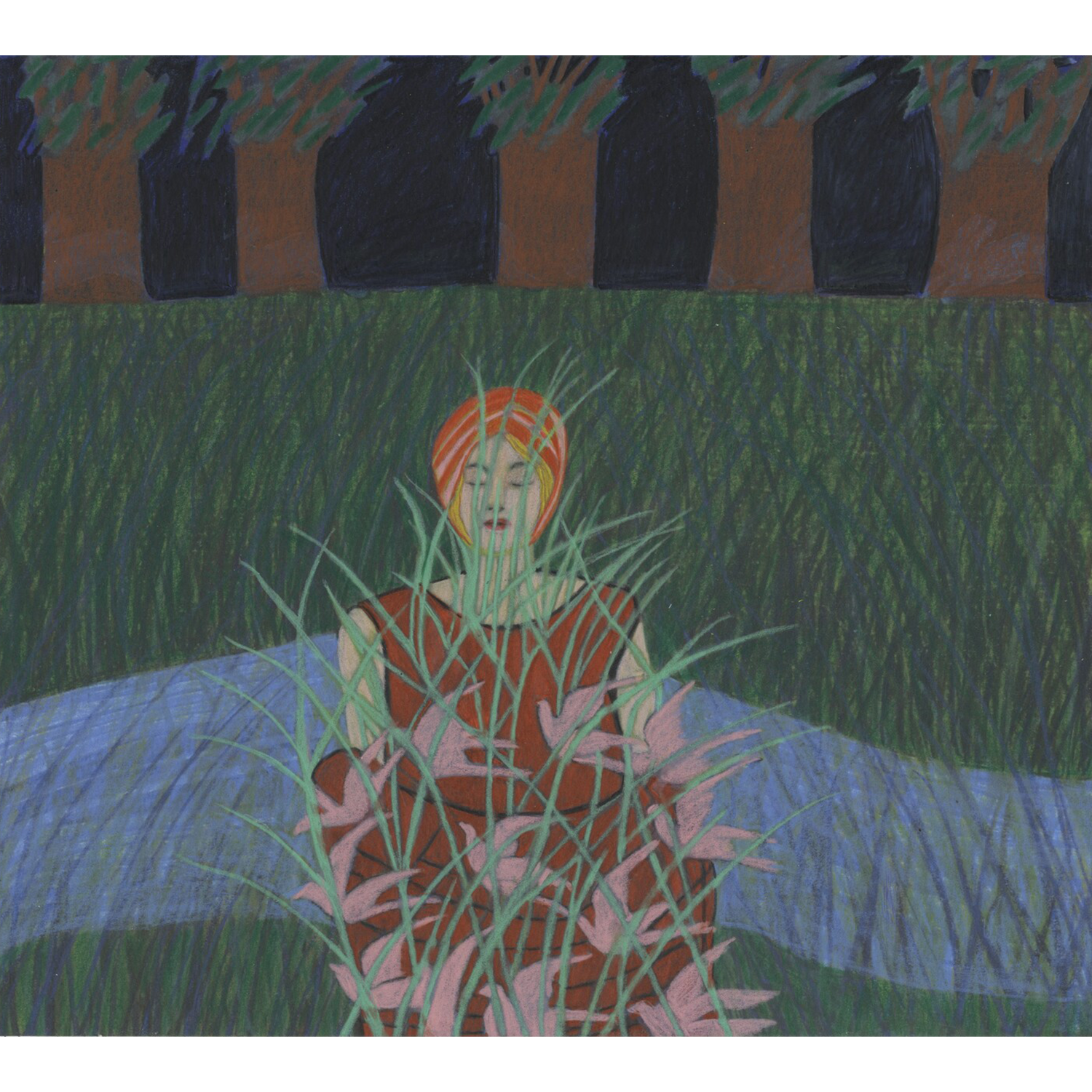 Mary Ann Merker
“Meditation at Night with Birds and Plants”,
color pencil, 2026, 11.23˝ x 12.25˝
