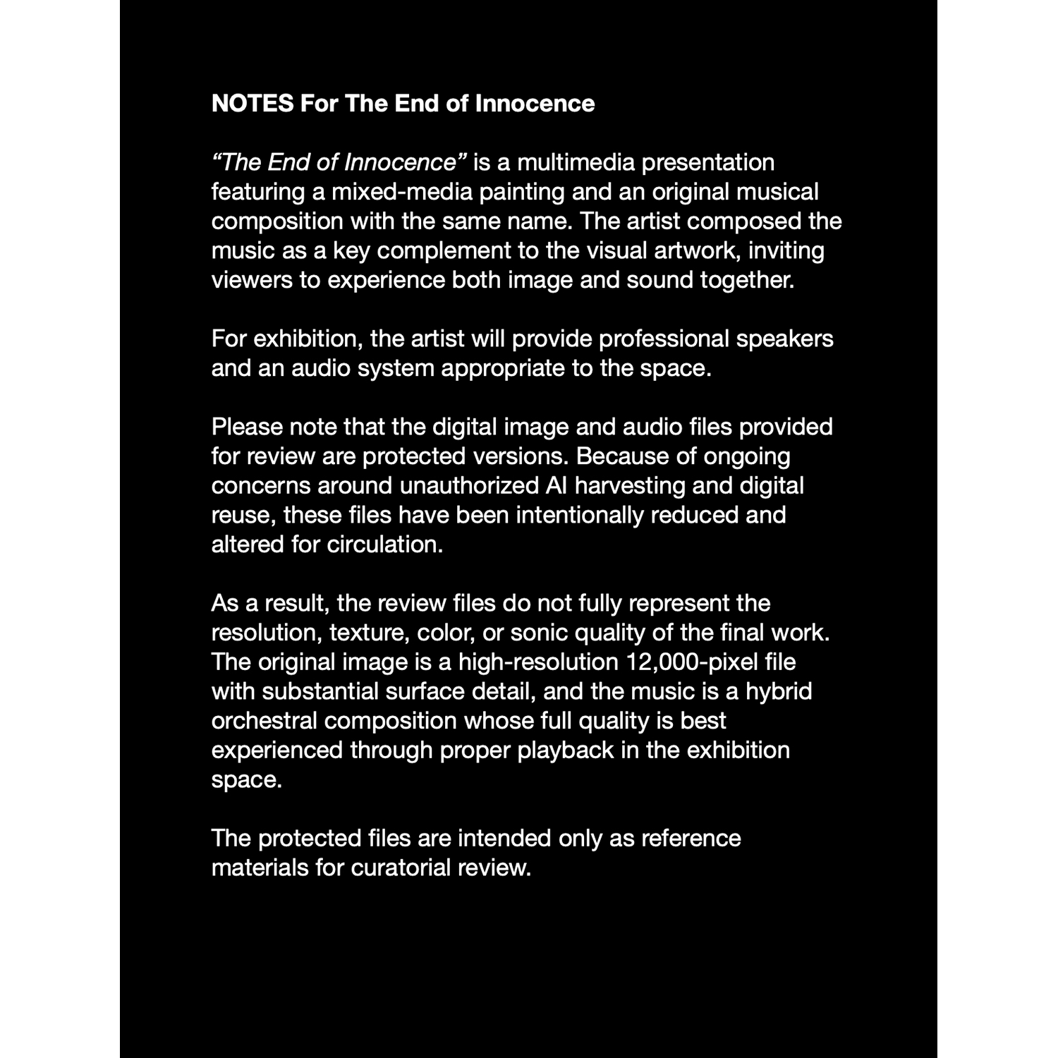 Cy Bowers
“The End of Innocence Notes”, 
notes for End of Innocence 
multimedia work, 2026, 11˝ x 8.5˝
