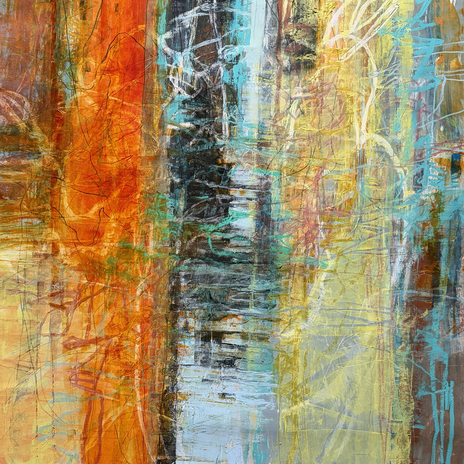 John Wood
“Dazzling Summer”,
mixed media on paper mounted 
on panel, 2026, 40˝ x 40˝
