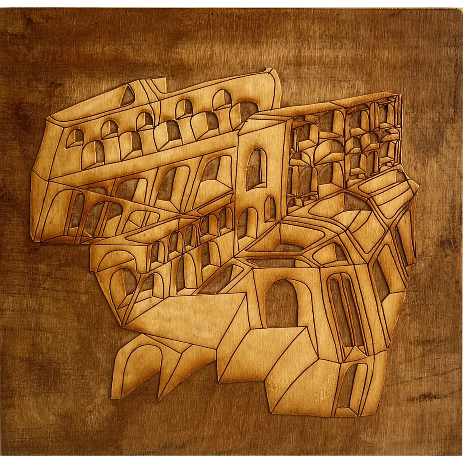 Benoit Dherin
“Memories”, 
etched wood with laser, 2026, 10˝ x 10˝