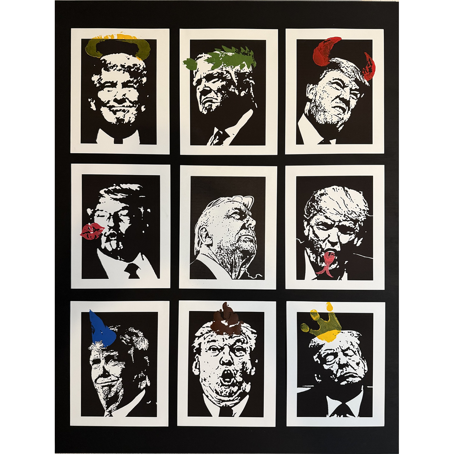 Craig Leonardi
“9 Faces of 47”,
mixed media (acrylic, ink and wood block), 2026, 40˝ x 30˝
