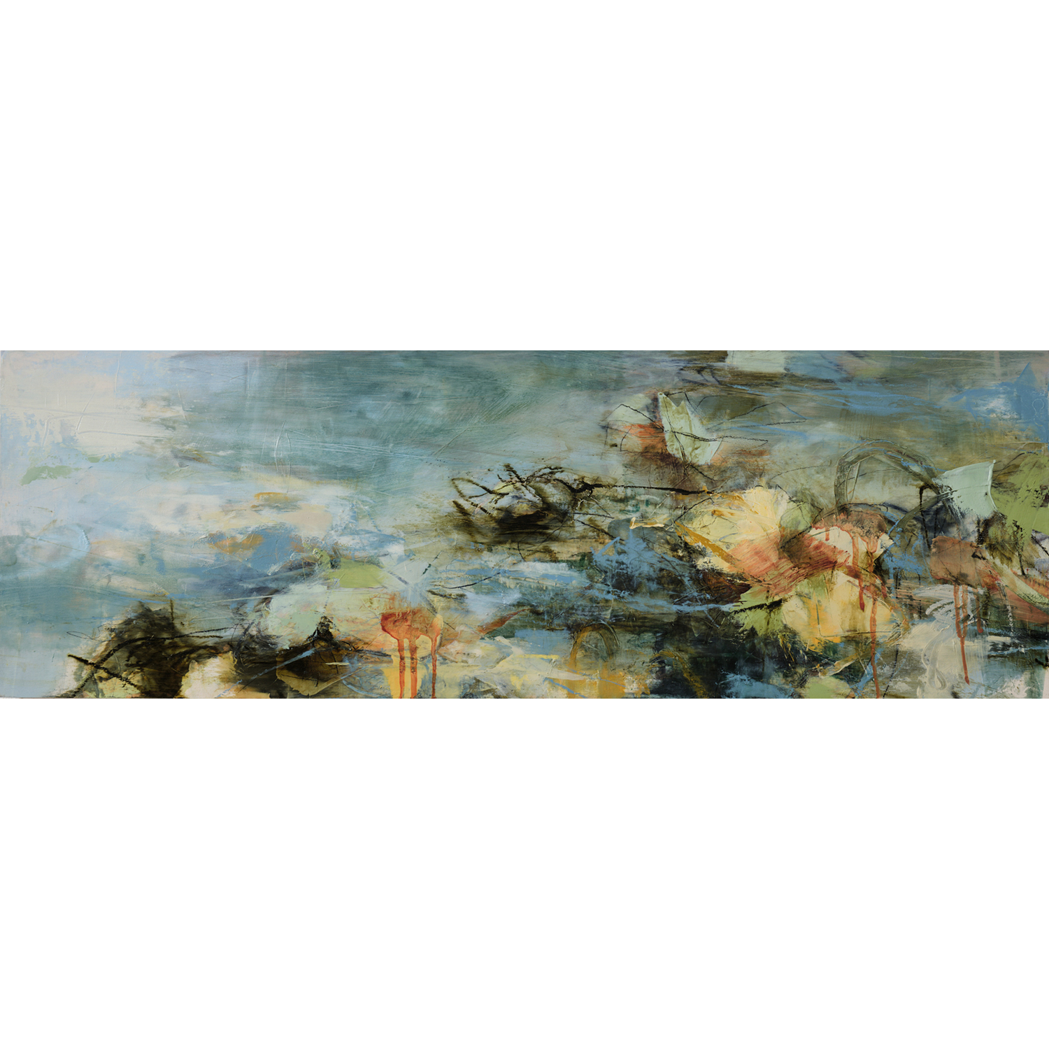 Teresa Kalnoskas
“Bones of the Lake 3”,
oil, alkyd, and wax on wood, 2025, 12˝ x 36˝