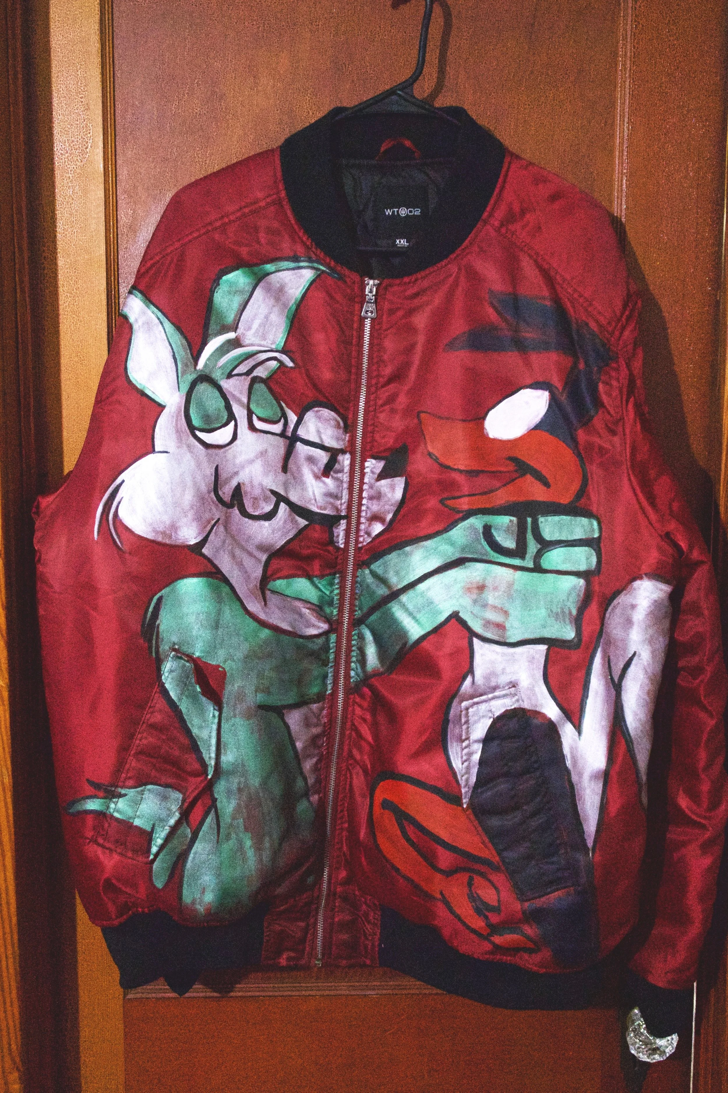 Custom cartoon bomber jacket.