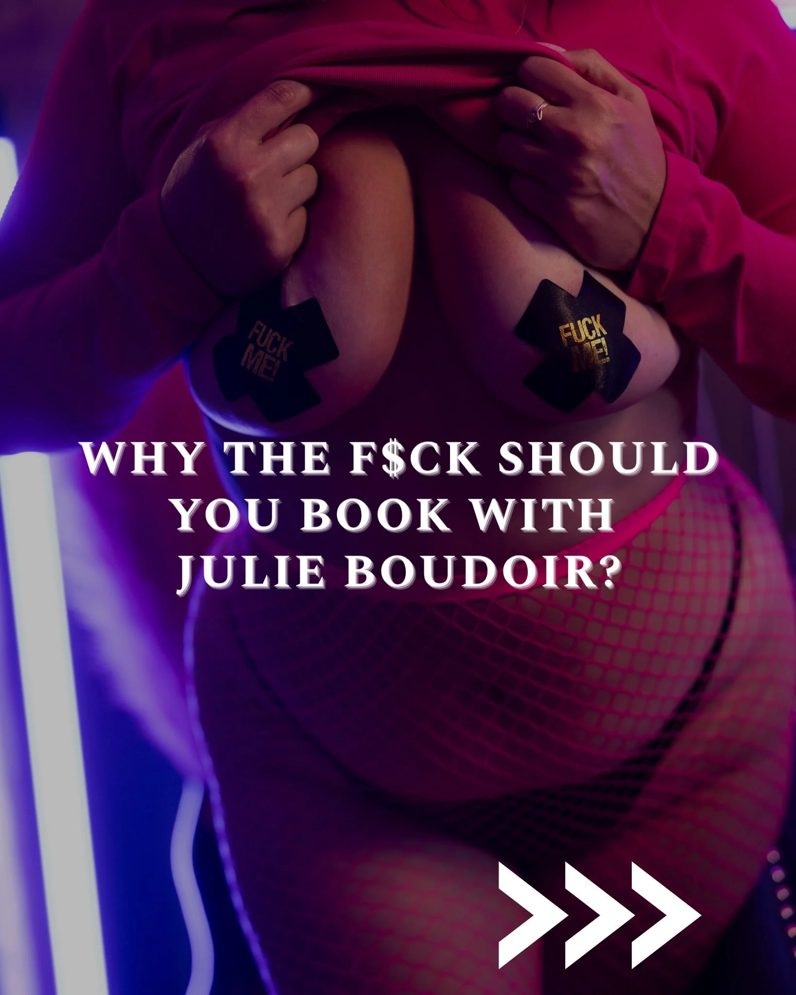 Why the f?ck would you book with Julie Boudoir?

Because you are free to be who you are here. Every single person belongs.

I am fcking awesome at this job. I am. It&rsquo;s been almost 20 years. I can make you feel comfortable within 10 min.

Why wo