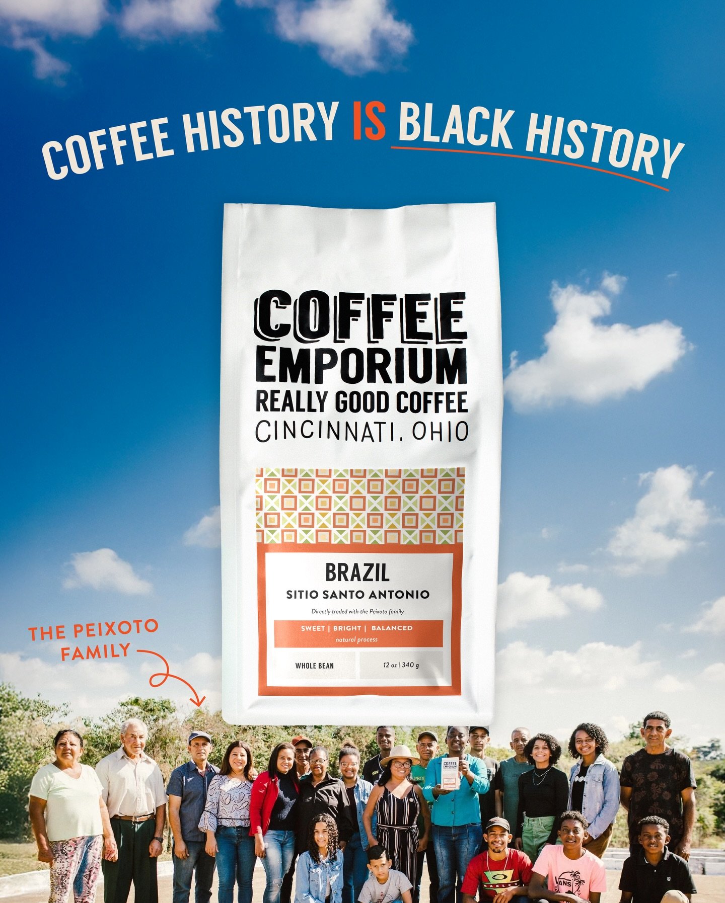 Coffee history is Black history.

This cup comes from S&iacute;tio Santo Ant&ocirc;nio in Brazil, a single-origin coffee with notes of dried fruit, red fruit, chocolate, shortbread, lemongrass, and a winey berry aroma.

The farm is owned by the Peixo