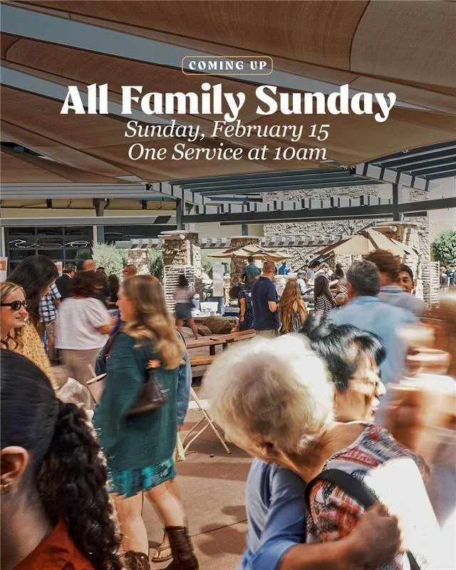 Join us Sunday, February 15, at 10am for our All Family Sunday. K&ndash;6th graders will join us in service with their families, and Birth&ndash;PreK and Special Needs classes will meet in Building B.