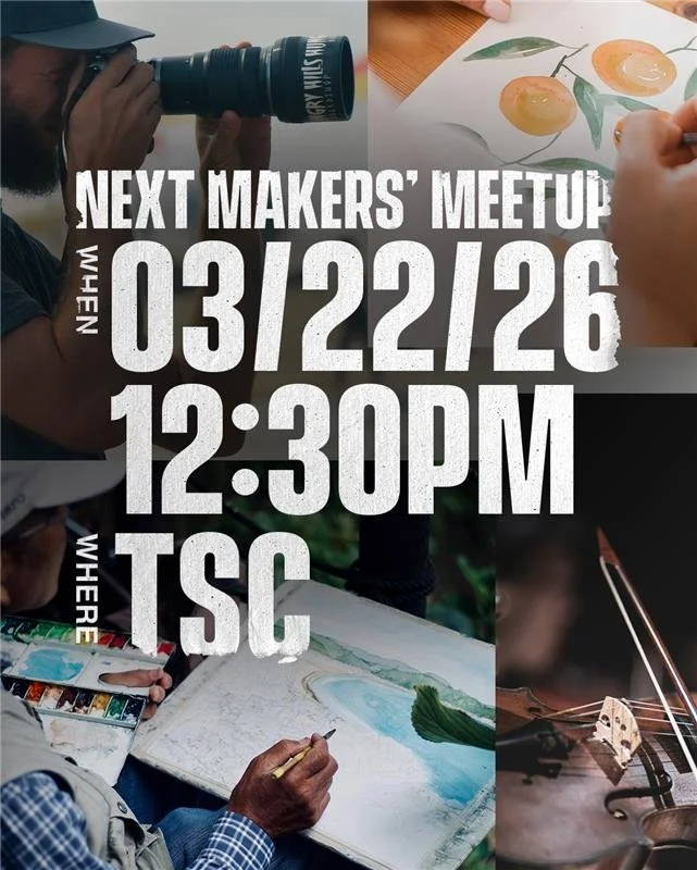 This Sunday is our second Makers' Meetup, and we would love for you to be with us! Come and enjoy time with other makers and creators, making connections and encouraging one another. We'll be providing lunch, so let us know you are coming! Comment MA