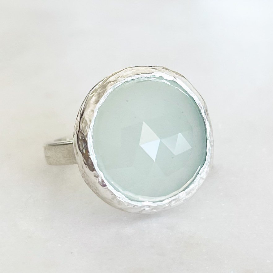 Available now @shopcarmilias 💫
ALI KATE: STERLING SILVER &amp; AQUA CHALCEDONY

A refreshing rose-cut Aqua Chalcedony rests inside a handcrafted sterling silver bezel.

&middot; Sterling silver, stone measures approximately 16 mm in diameter
&middot