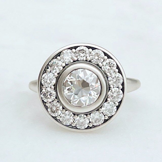 GEORGIA RING(STELLAR): IN MOISSANITE
A bespoke piece: Old European Cut Moissanite surrounded by faceted moissanite gemstones offers a sustainable and affordable alternative to natural diamond. Moissanite is the only lab-created diamond Kim uses in he