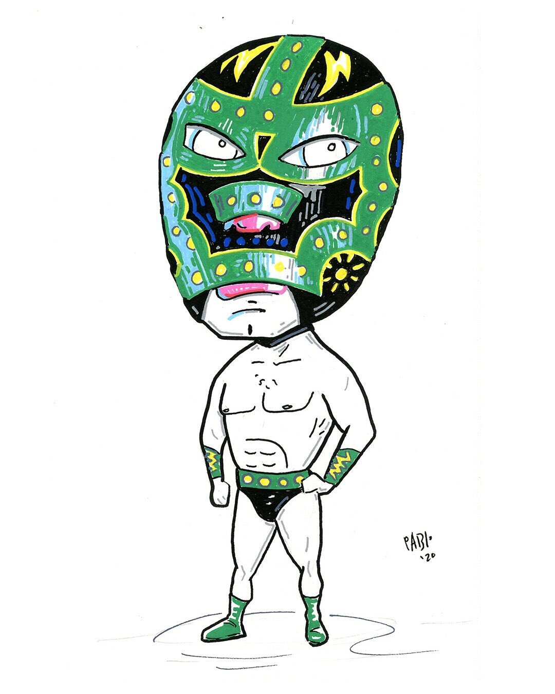 Lucha - The Hornet acrylic pen on paper #luchador #lucha #mexican wrestler #drawing