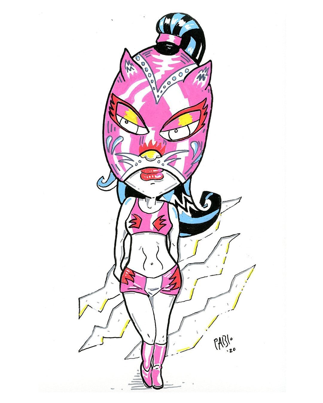 Lucha - The Kitty acrylic pens on paper #luchadora #lucha #hand drawn #mexican wrestlers