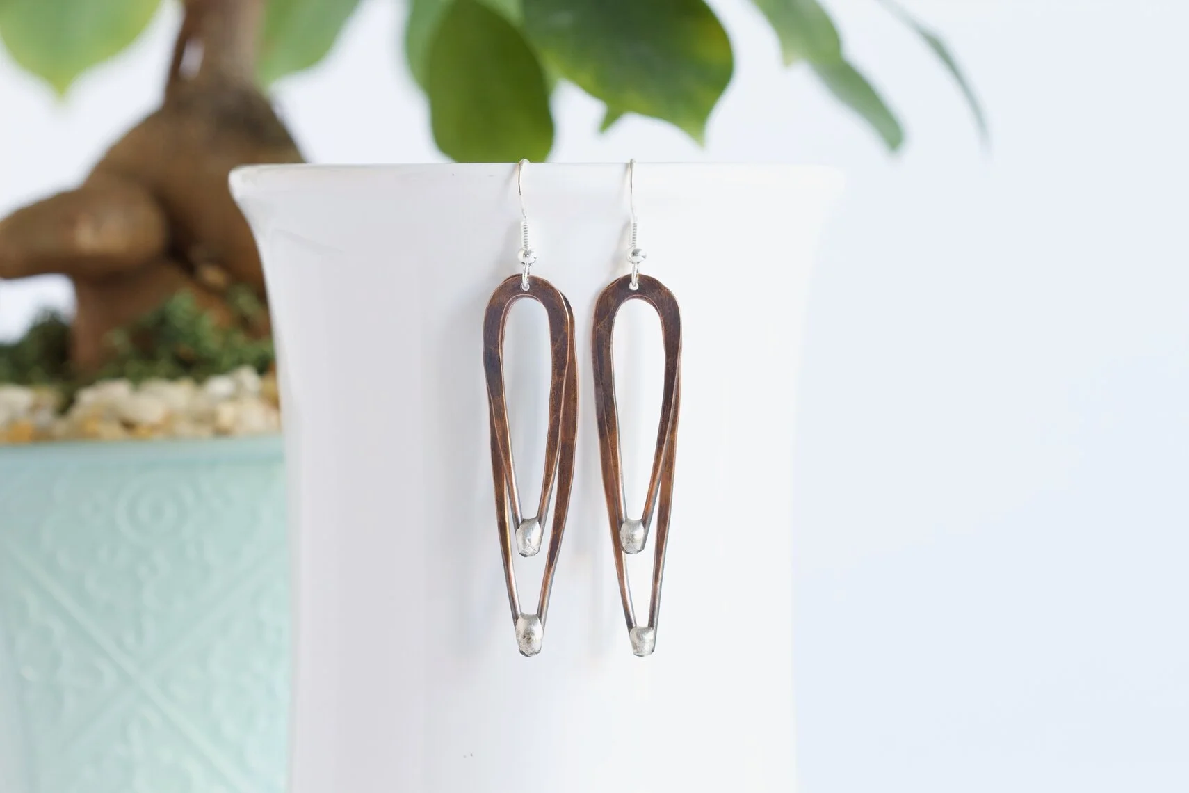 Mixed Metal Teardrop Layered Hoops / Copper Hoop Earrings