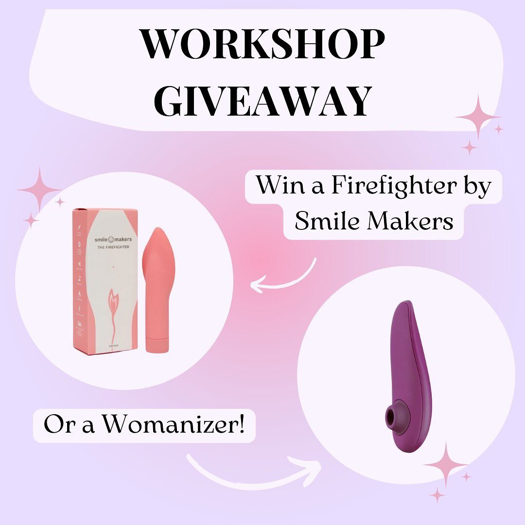 ✨WORKSHOP GIVEAWAY✨

Be sure to sign up for our Sex and Pleasure Tips and Tricks workshop Sunday, April 10, 2022! At the end, three people will each be able to win a Womanizer (2 available) or a Firefighter from Smile Makers (1 available)!

Get your 