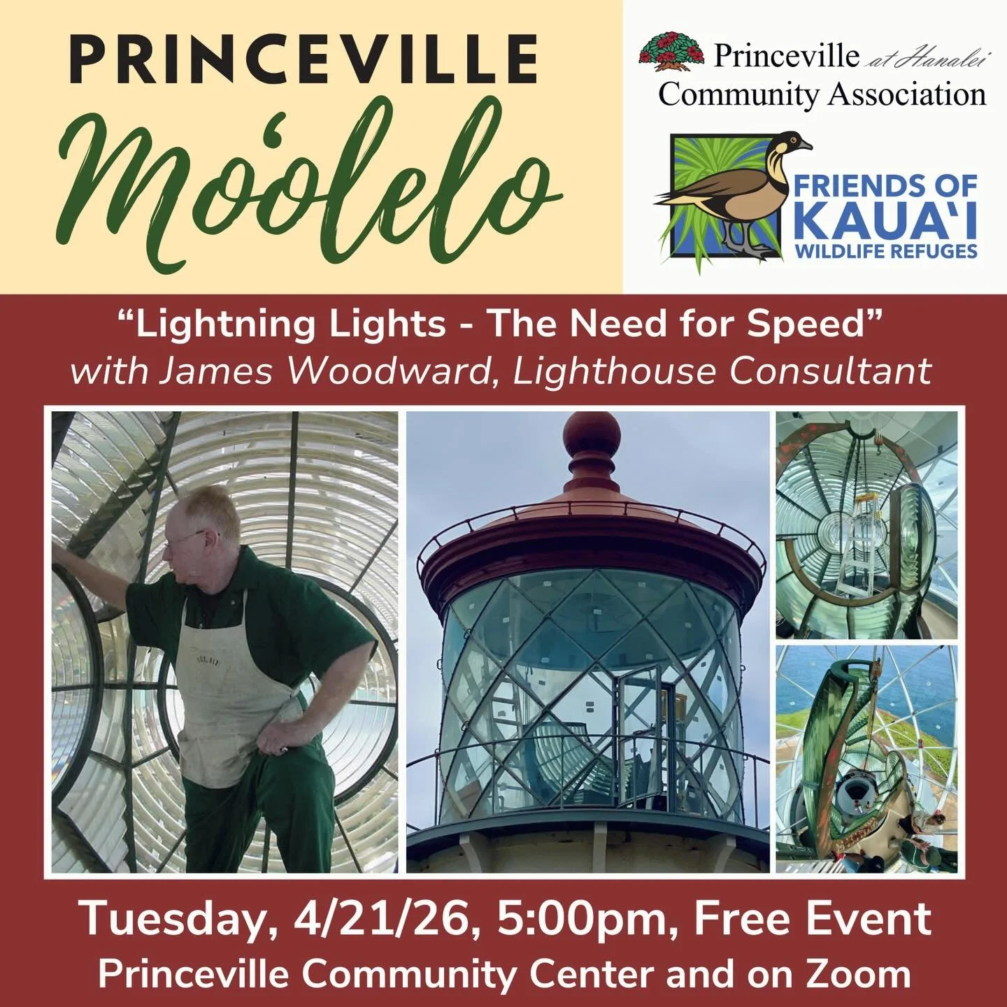 Our Princeville Moʻolelo free lecture series will continue on Tuesday, April 21st as we take a look back in time at the history of our beloved beacon, with a talk from the consultant leading the current storm restoration work on the Daniel K. Inouye 