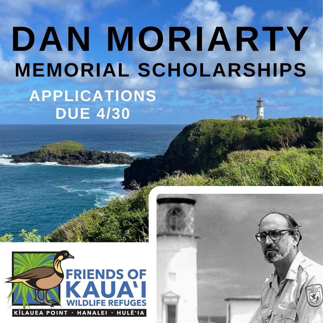 Just a few weeks left! Friends of Kauaʻi Wildlife Refuges is accepting applications for annual scholarships in honor of Daniel Moriarty. Students studying biology, botany, zoology, natural history and related subjects are encouraged to apply, and mus