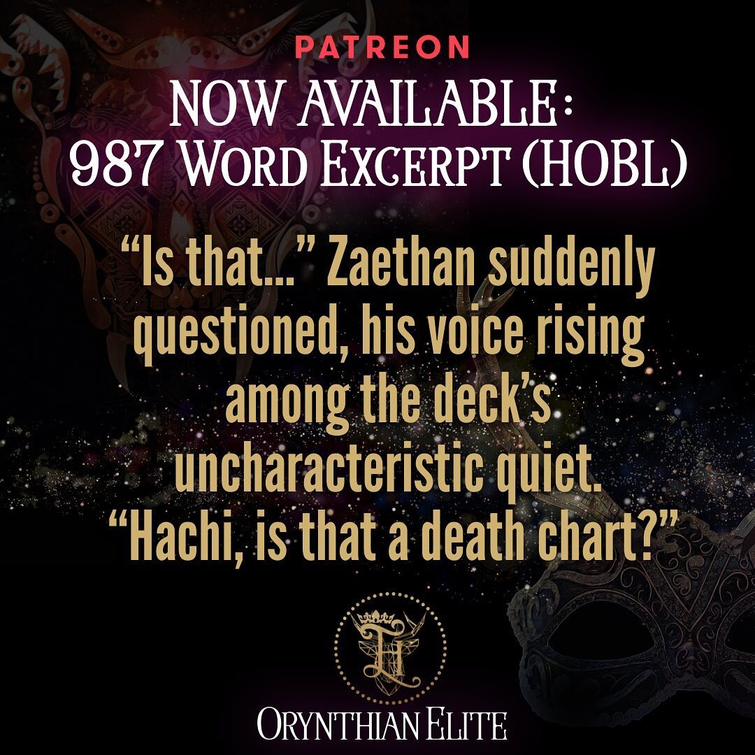 🌗HOUSE OF BOREAL Excerpt!🌗 987 unedited words now available to the #OrynthianElite for their fiendish pleasure! Join the Quadren aboard a stolen brig to find out why Hachiro is making unproductive charts&hellip; 💀🤣 Access the Elite using the link