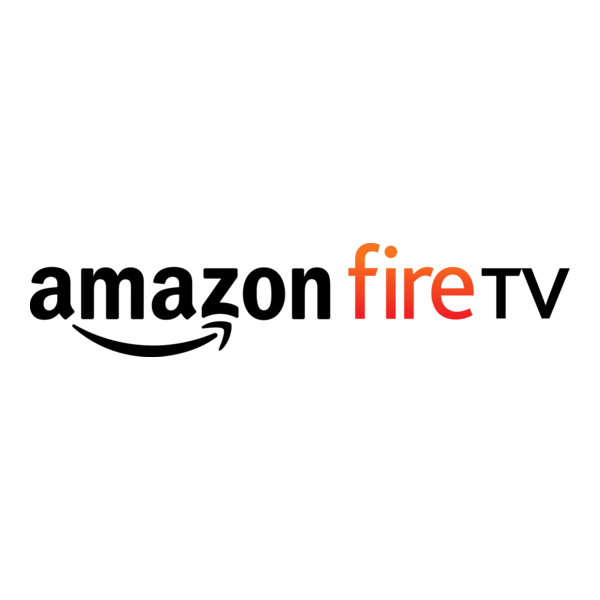 Amazon Fire TV logo with black, orange, and white text and an arrow underneath the word 'amazon'.