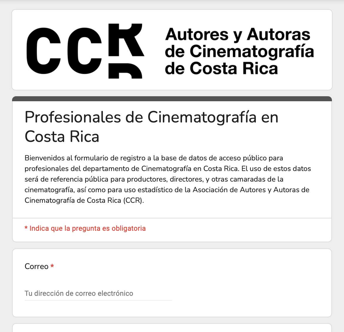 Regístrate en la Base de Datos de Profesionales de la Cinematografía en Costa Rica