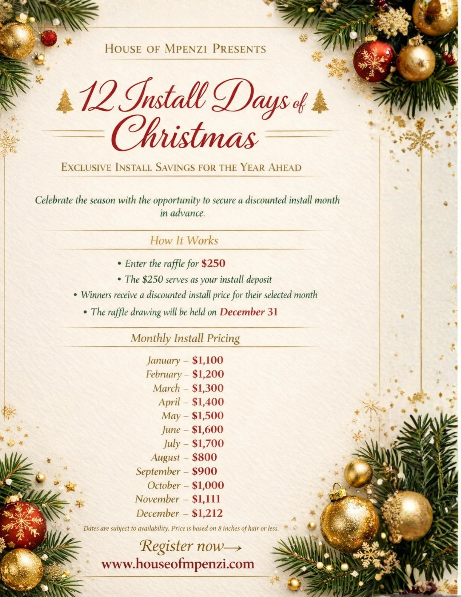 12 Install Days of Christmas Raffle