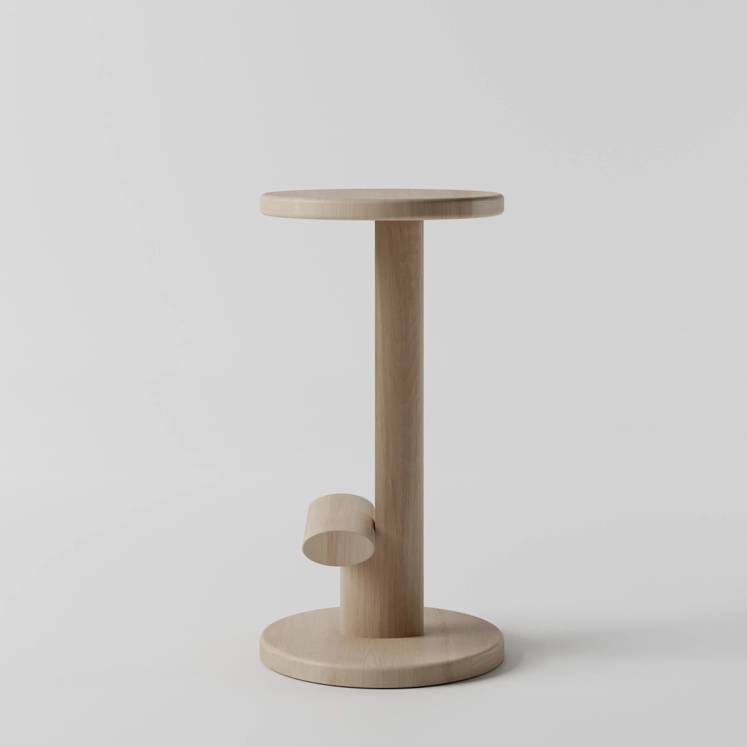 Light wood modern barstool table with a round top and a cylindrical base against a plain light background.