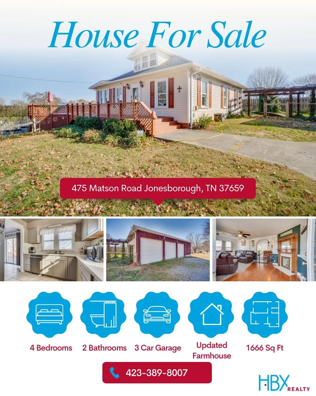 This stellar home in Jonesborough, TN is still available! Featuring 4 bedrooms and 2 bathrooms plus a 1200 square foot detached 3 bath garage! 😱🤩🤯

So many options with this one! 

📲 423-389-8007

Listing provided by HBX Realty