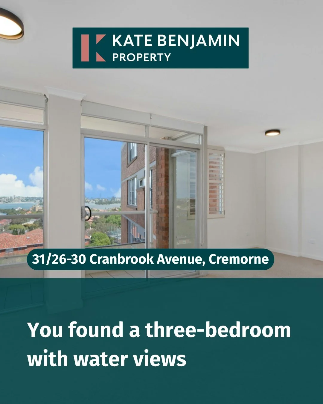 This is the view from the balcony doors. Wait until you see the master bedroom.

31/26-30 Cranbrook Avenue, Cremorne
3 bed | 2 bath | 1 secure car space
Swipe to see inside, floor plan included.
- Master bedroom with ceiling fan, ensuite and balcony 