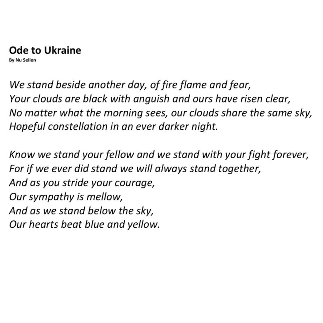 It is hard to write a caption that rivals the poetic words of Nu Sellen in second year who wrote this poem as part of our school fundraiser for Ukraine last week.

#WeStandWithUkraine