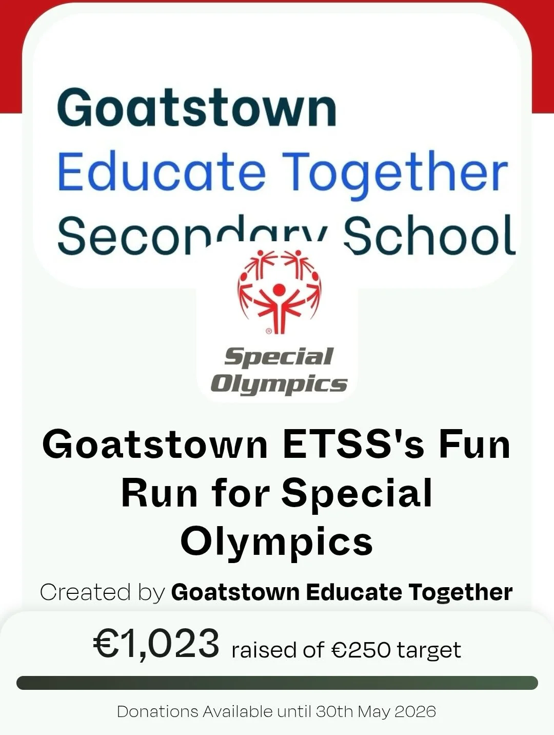 Well done to our incredible Transition Year GAA Future Leaders, who organised the Laps for Inclusion event for Special Olympics Ireland. 👏🏻
We are excited to announce that due to our incredible fundraising efforts that we have won a visit from the 