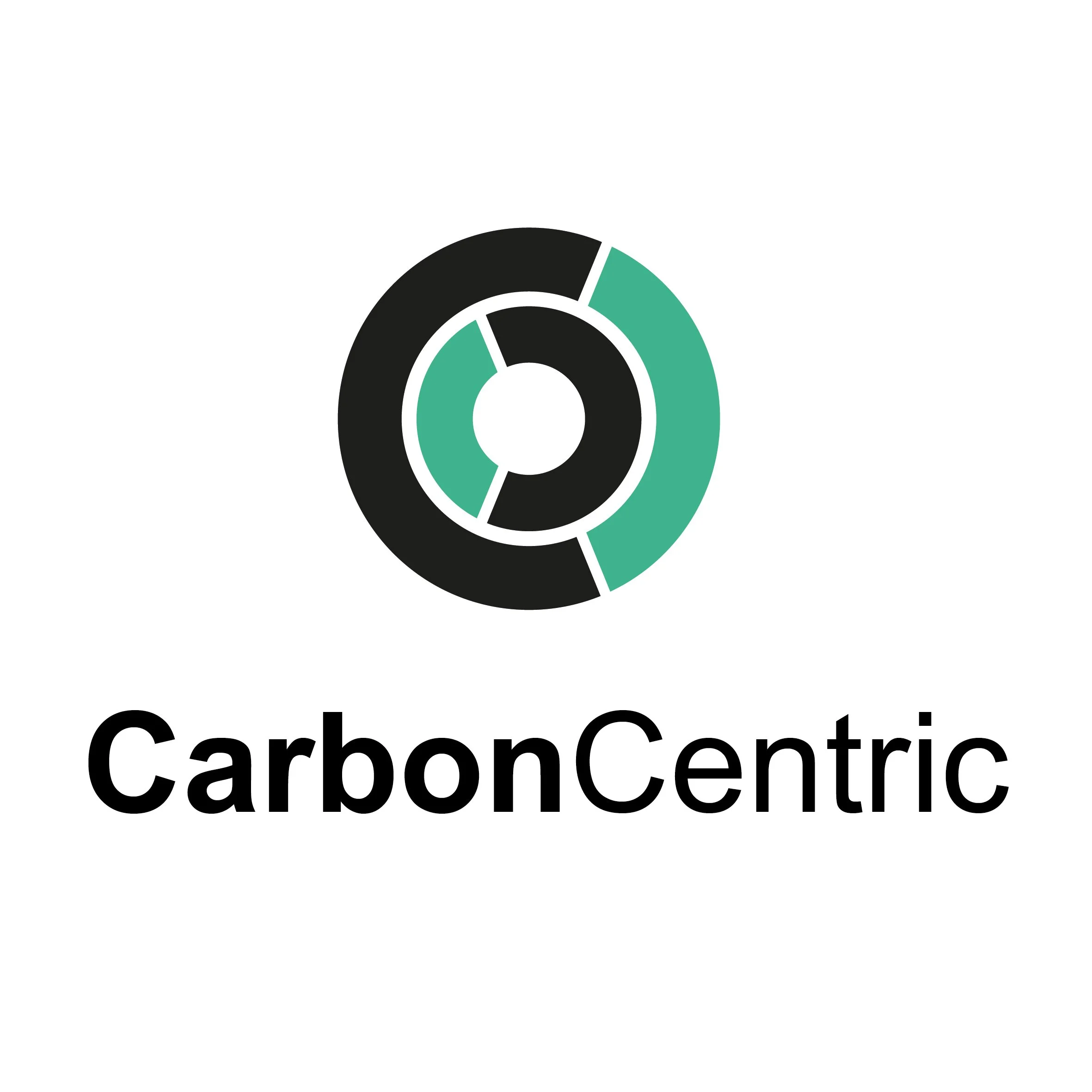 Logo of CarbonCentric, featuring a stylized circular design with black and green segments, and the words "CarbonCentric" in bold black letters beneath.