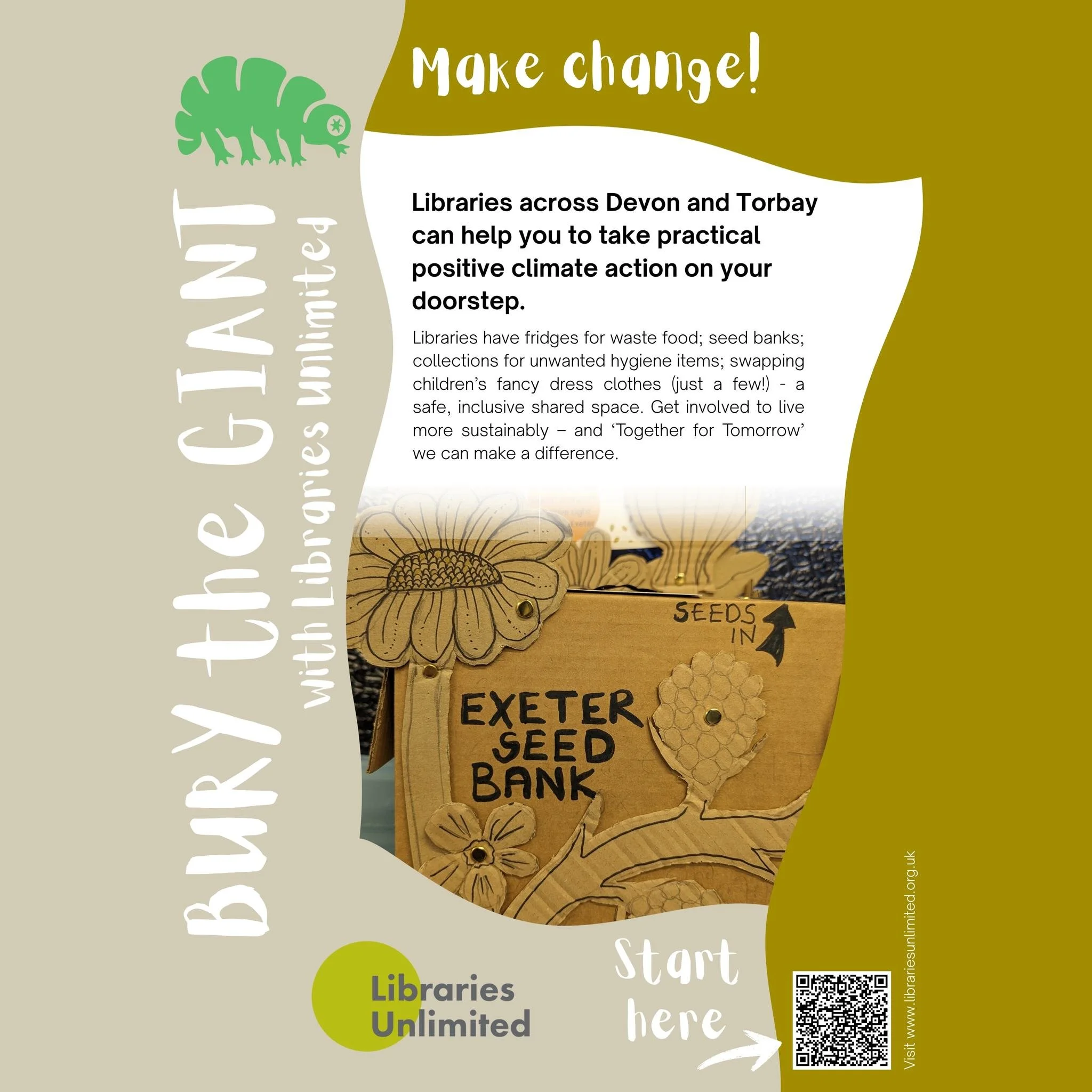 These Make Change posters from our partners were pride of place at our How to Bury the Giant exhibition, creating a wall of invitations to join in 💚

Simple, inspiring calls to action that gave visitors ideas for how they can take the next step for 