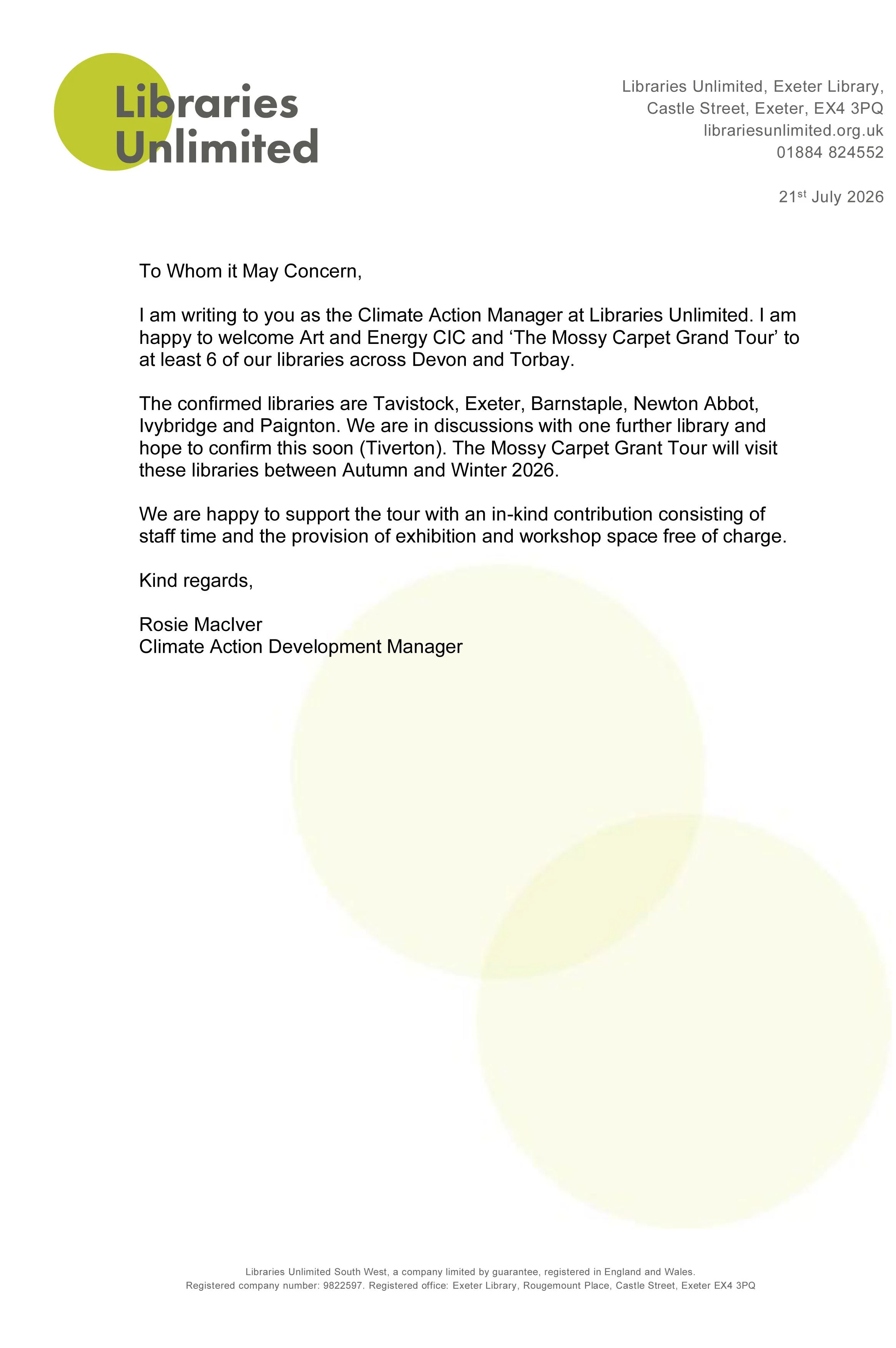 Libraries Unlimited Letter of support