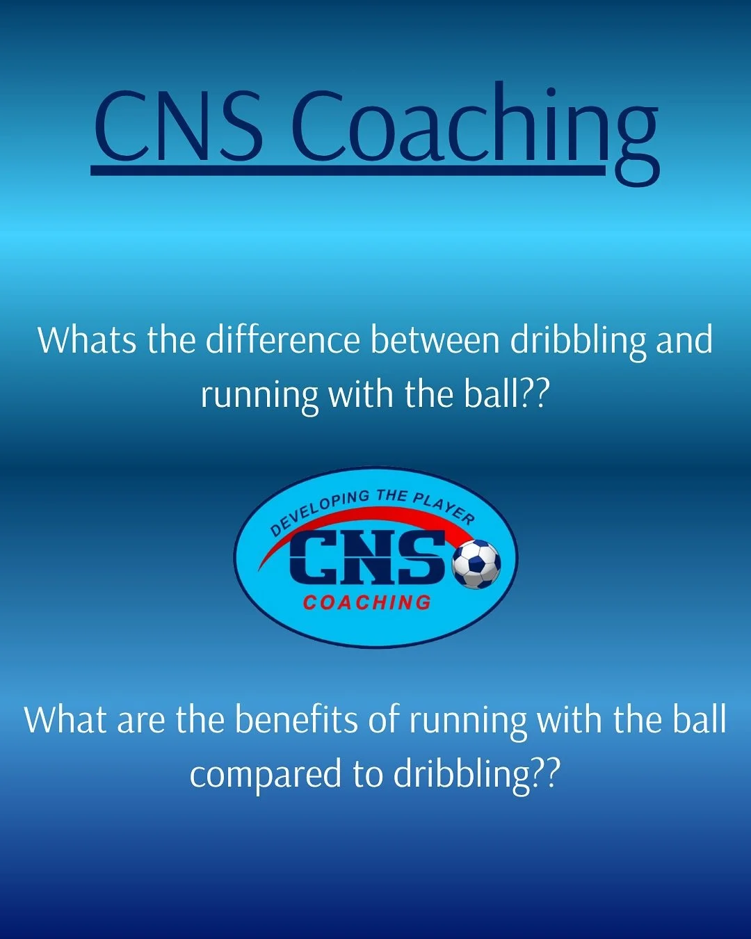 Dribbling vs Running with the ball.

We love doing our educational videos for coaches, but now we would like to start doing the same for our players and non-CNS players. 

First up, Clint talks about the difference between running with the ball and d